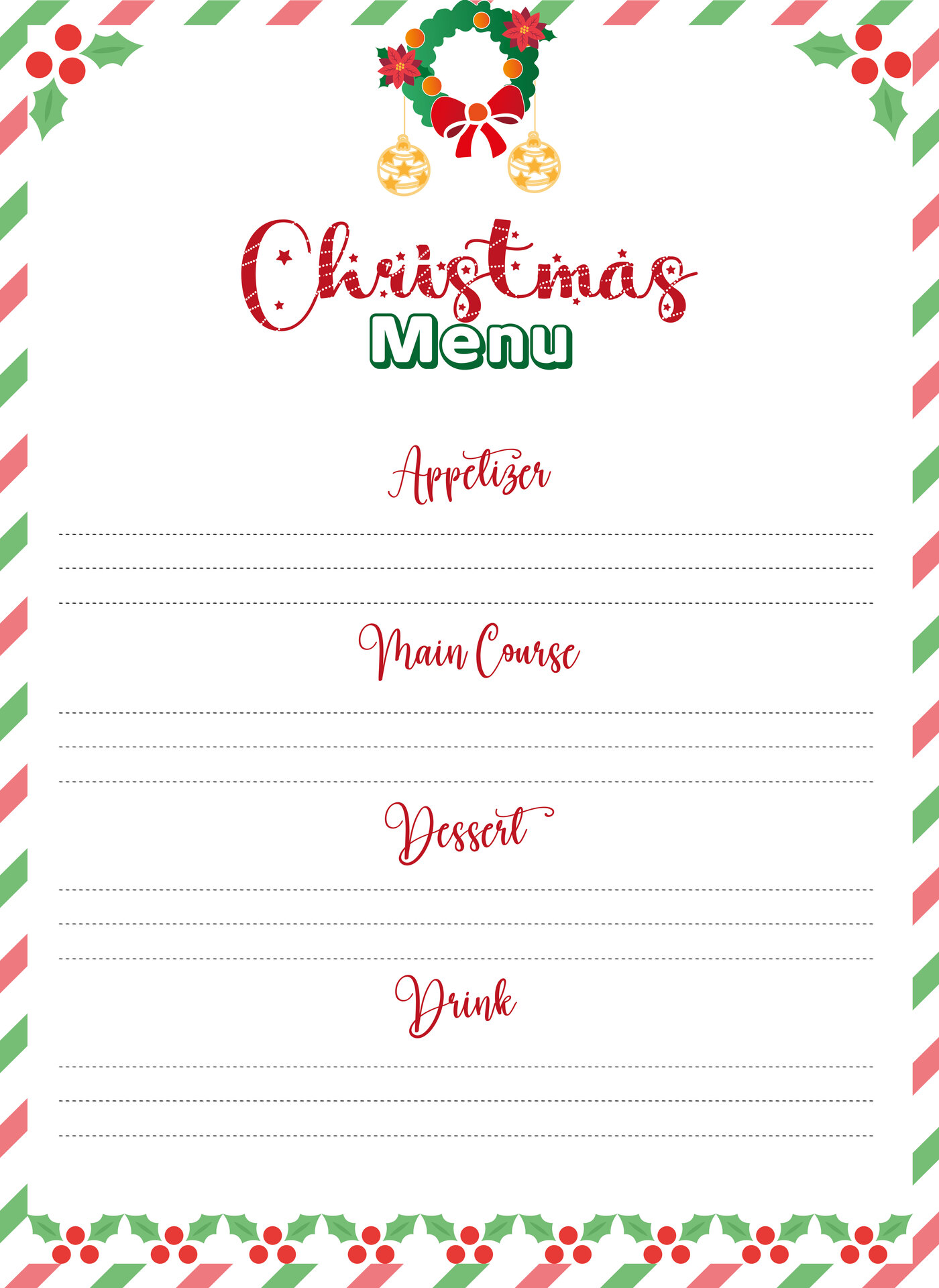 Printable Dinner Party Menu for Christmas