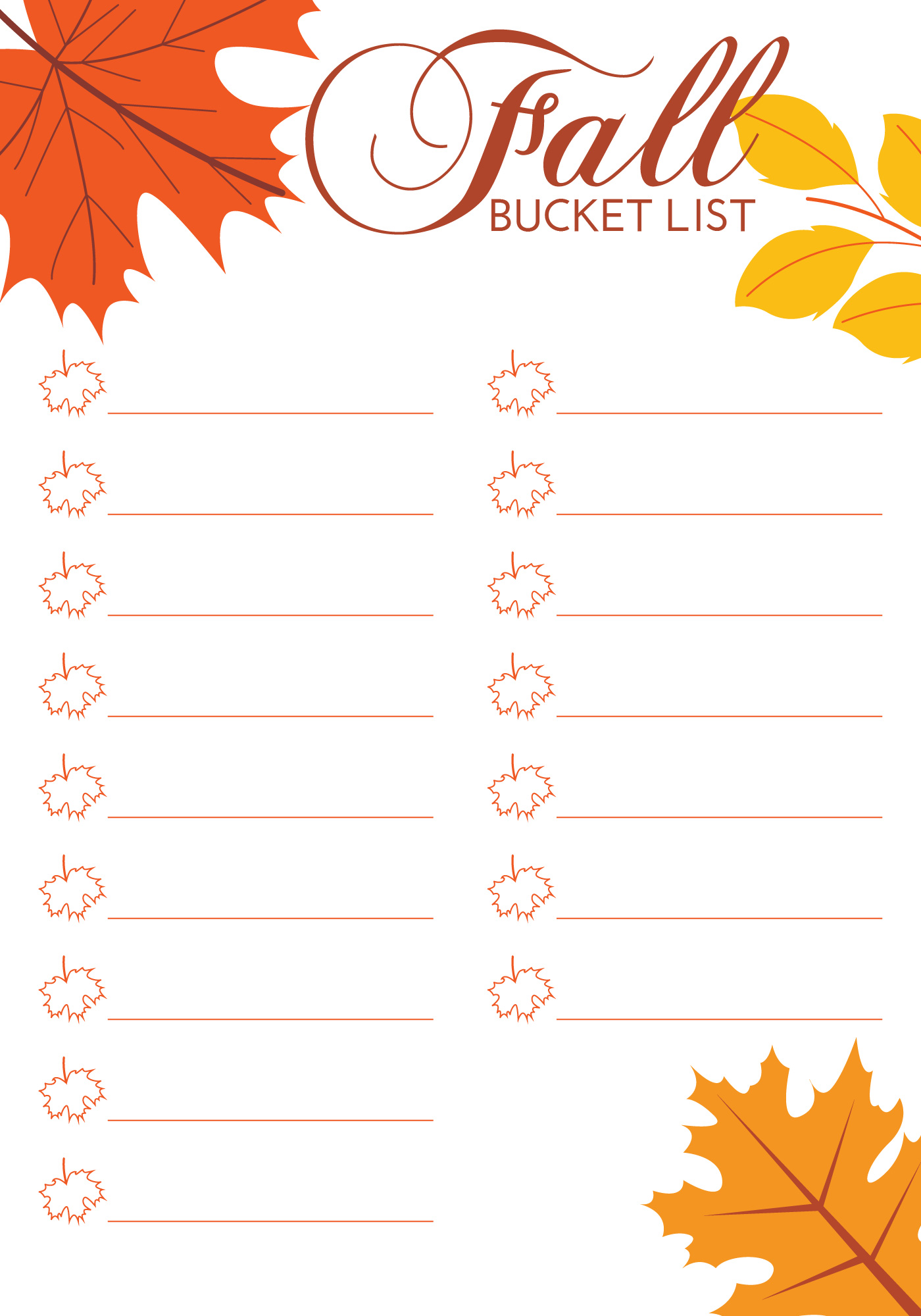 Printable Fall Bucket List