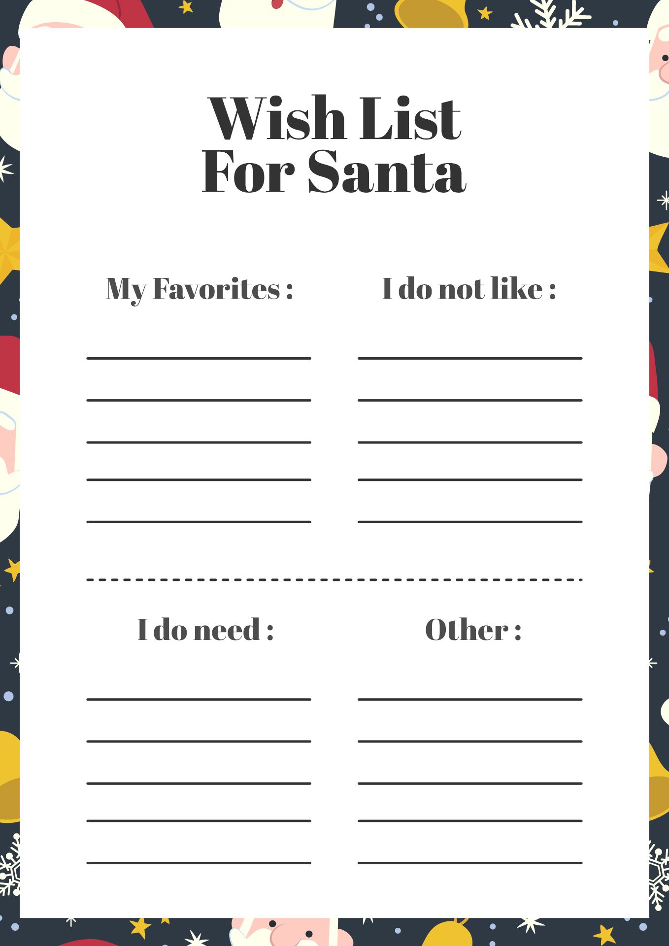 Printable Holiday Wish List for Santa