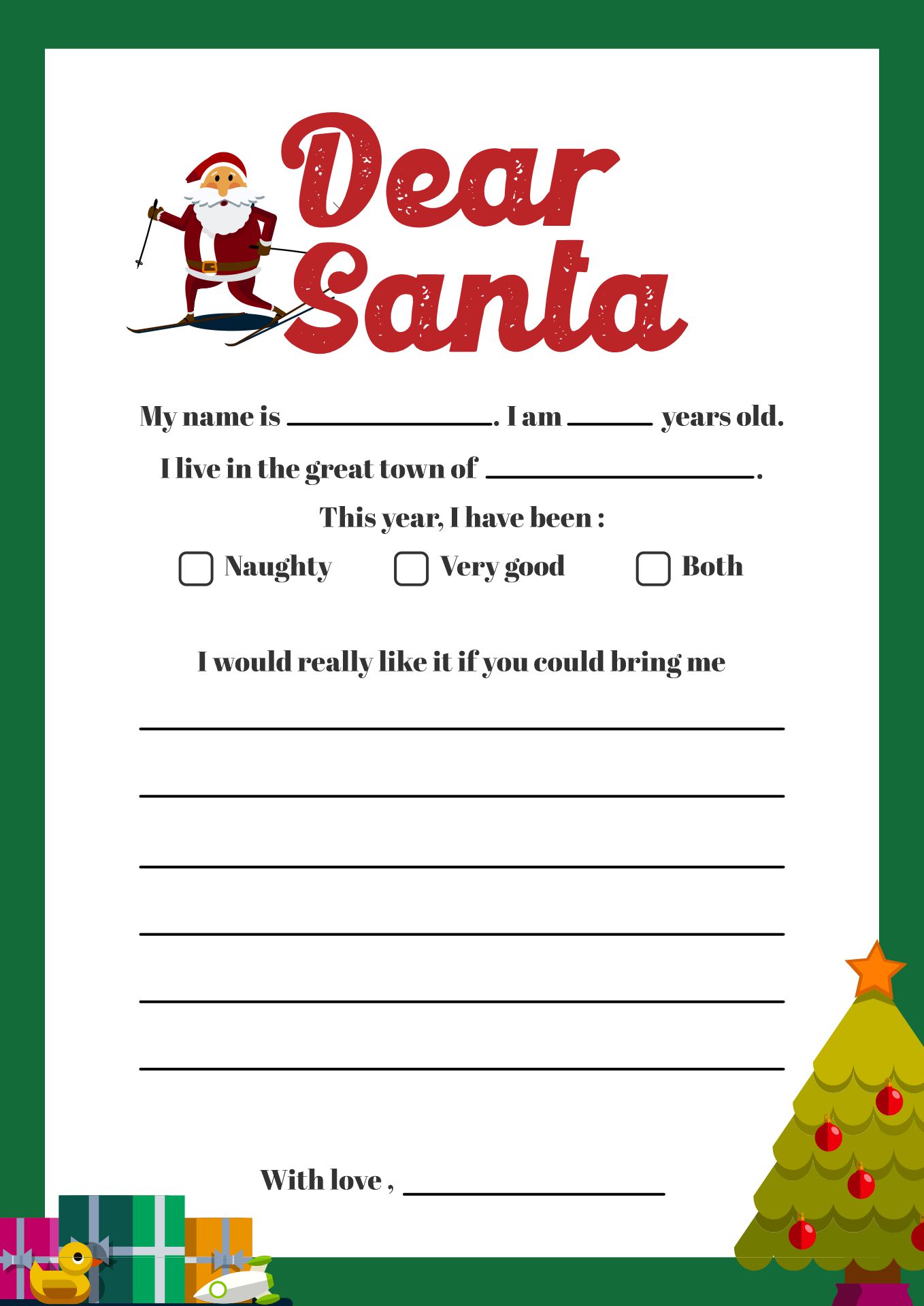 Printable Letter to Santa Claus Template