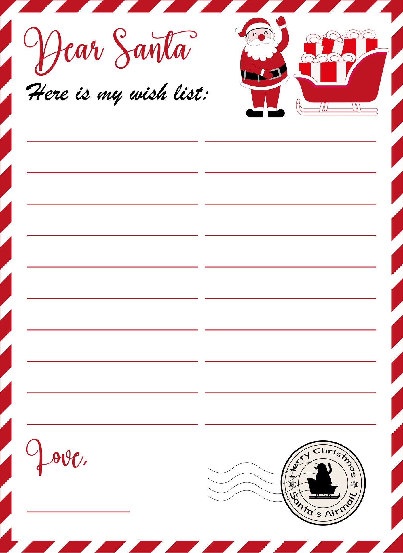 Printable Santa Claus Wish List