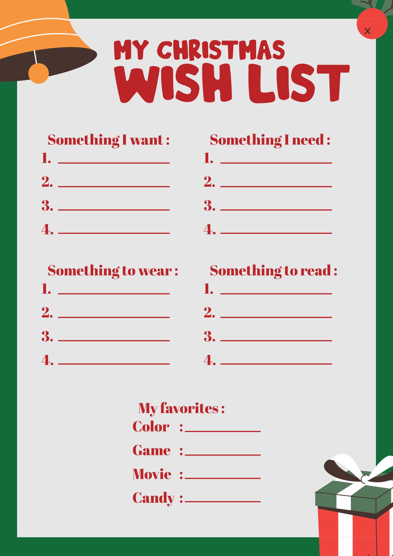 Printable Santa Wish List for Kids