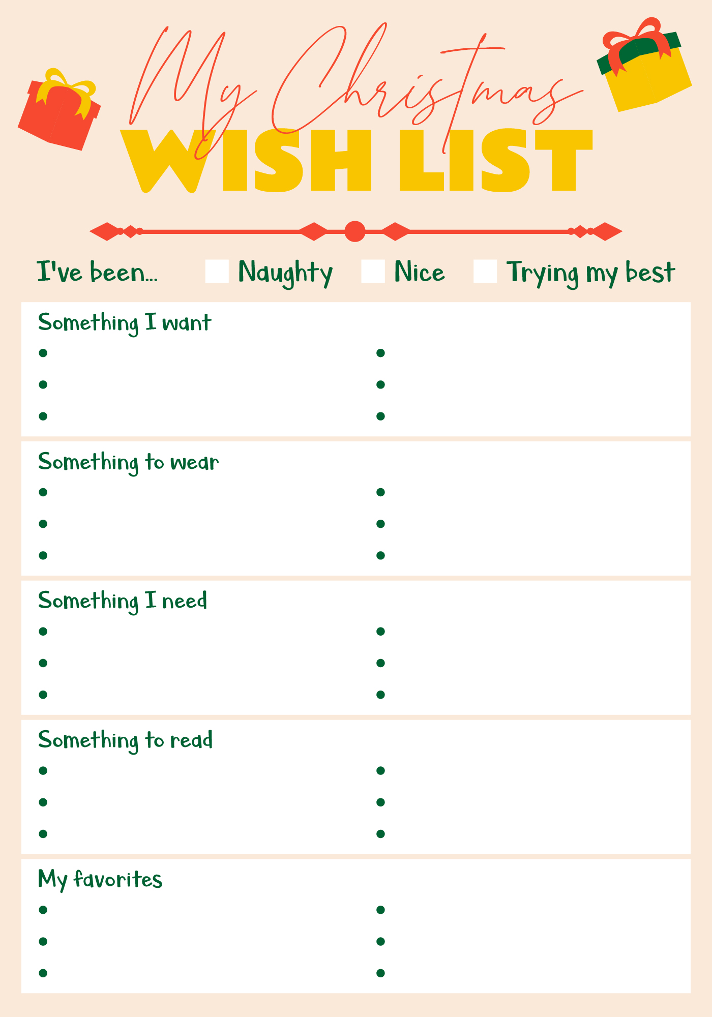 Printable Santa Wish List for Toddlers