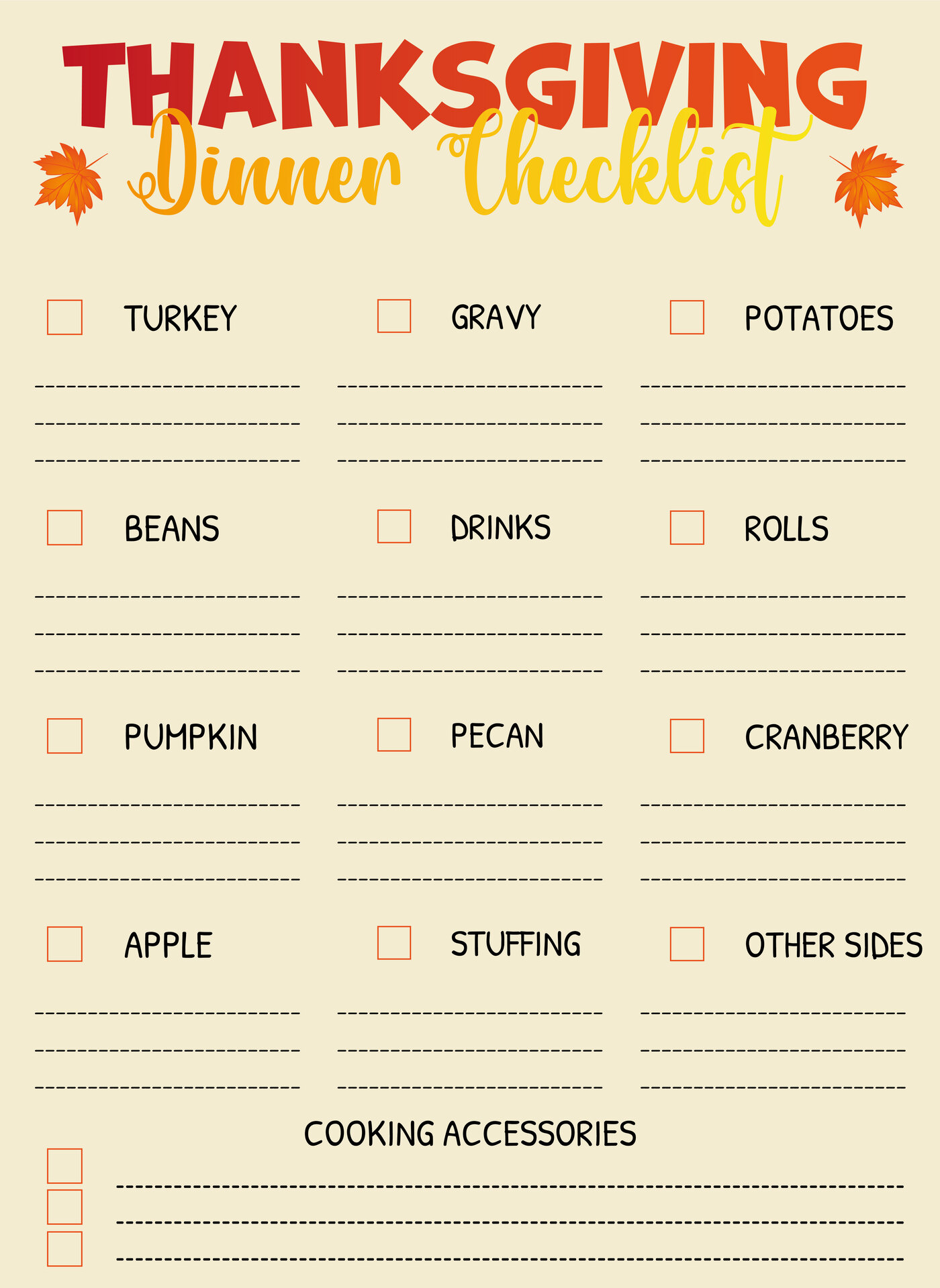 Printable Thanksgiving Dinner Checklist