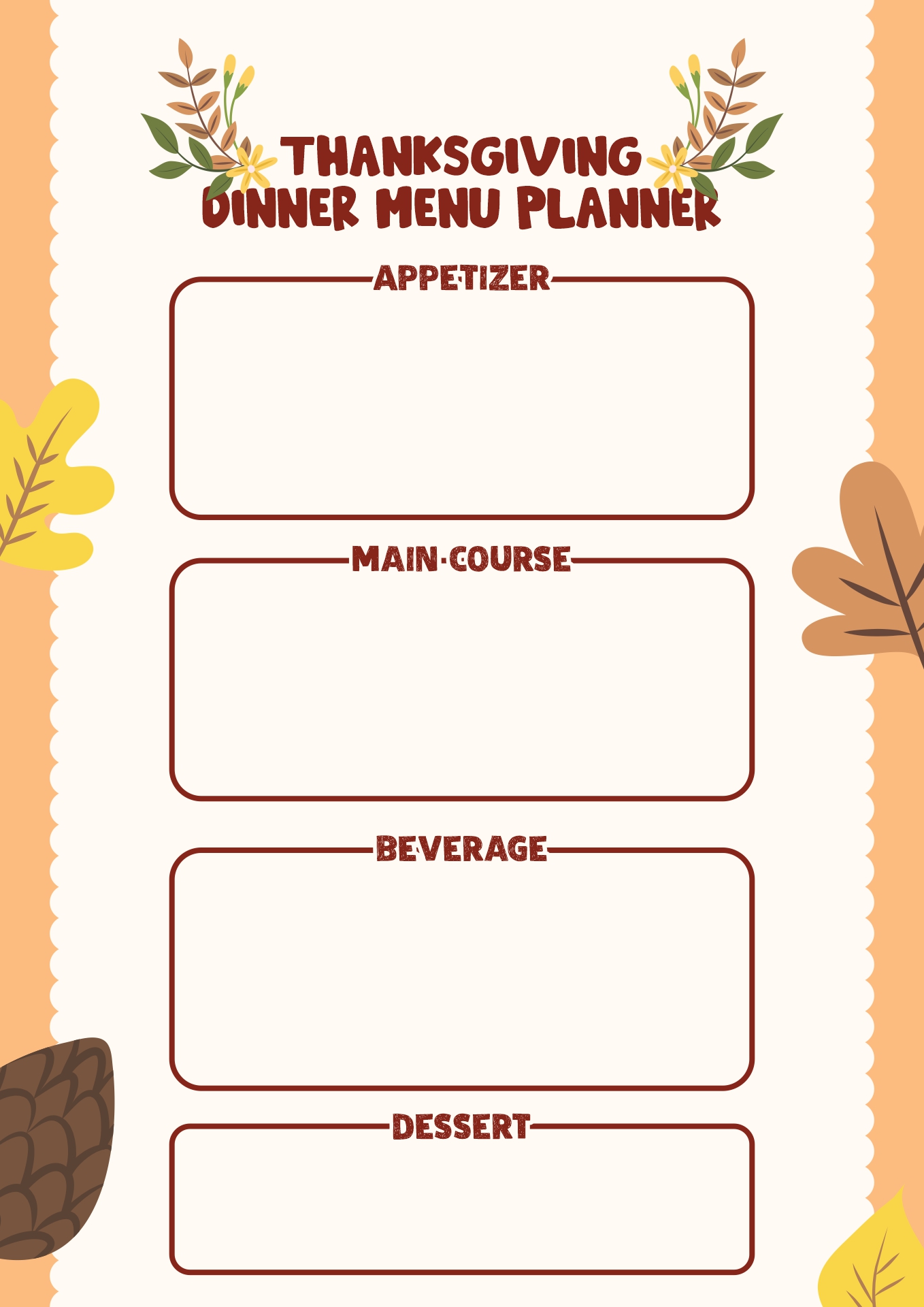 Printable Thanksgiving Dinner Menu Planner