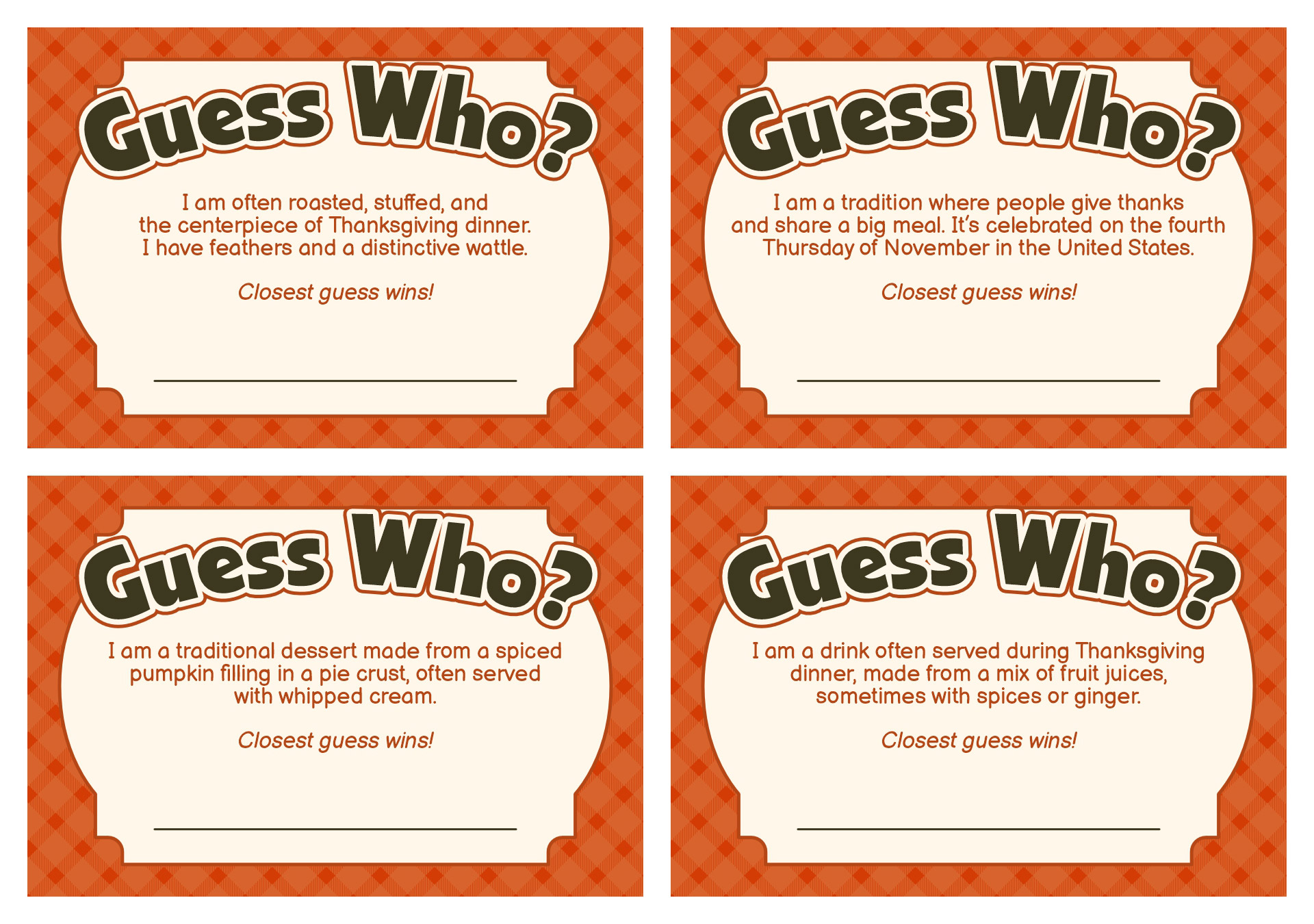 Printable Thanksgiving Guess Who Cards