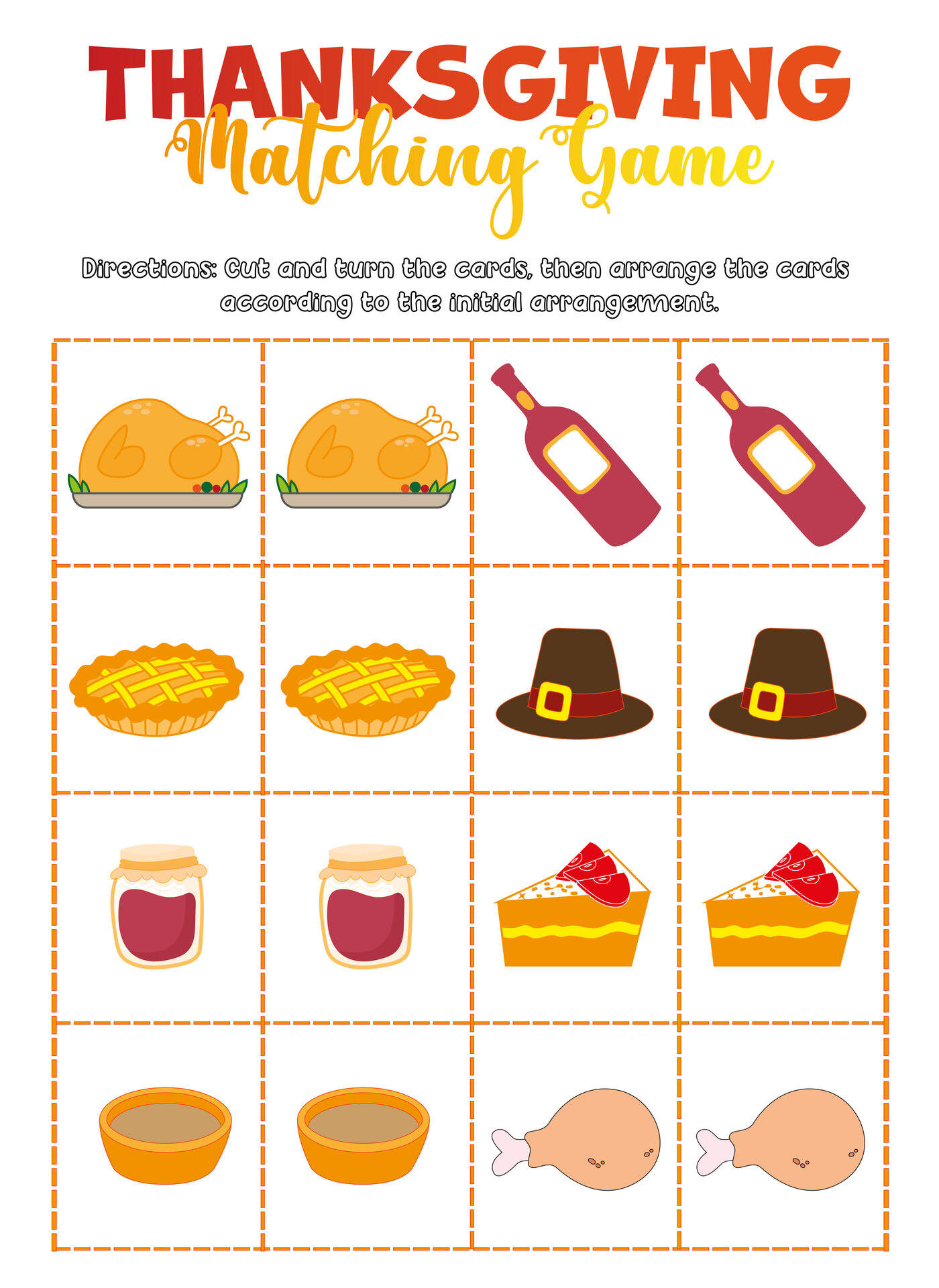 Printable Thanksgiving Matching Game for Children and Adults