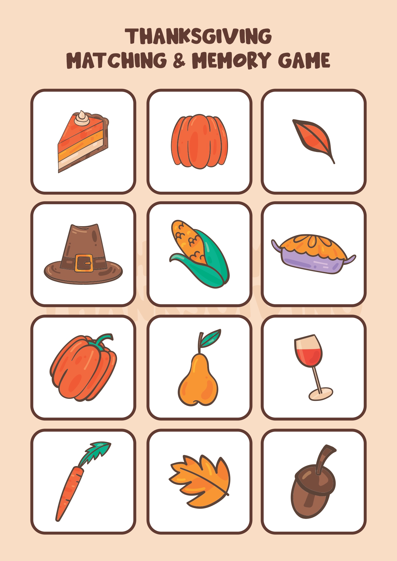 Printable Thanksgiving Matching Games for Adults