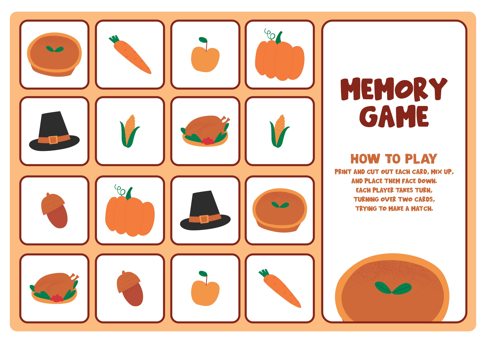 Printable Thanksgiving Memory Game for Kids