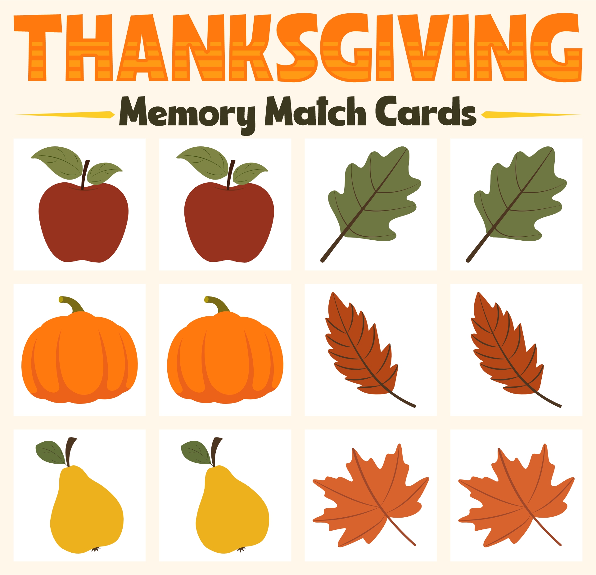 Printable Thanksgiving Memory Match Cards