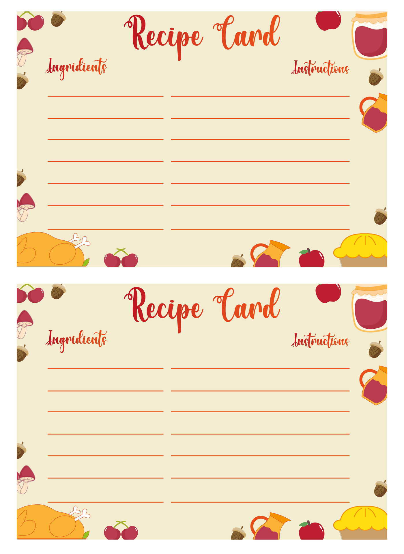 Printable Thanksgiving Recipe Cards