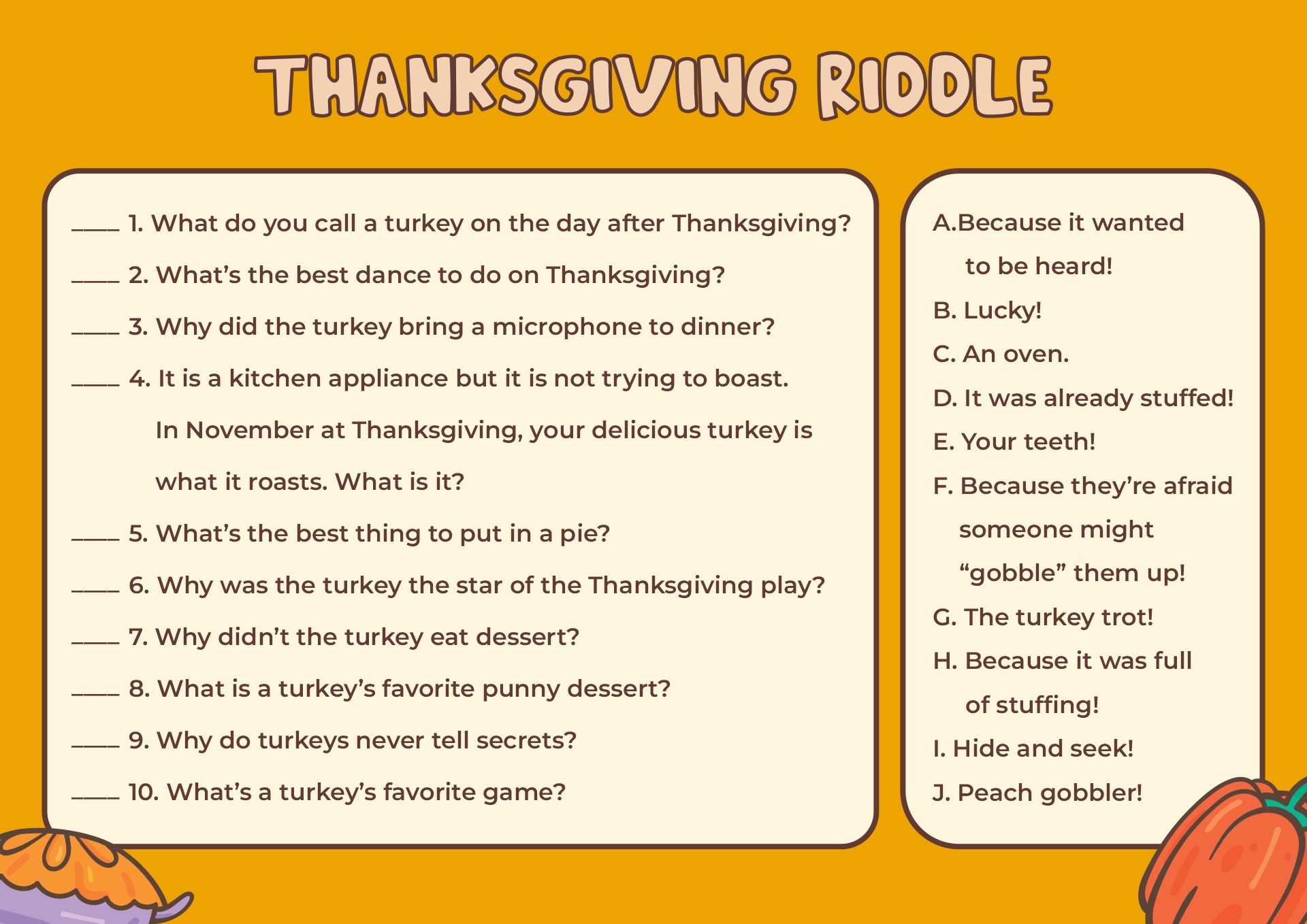 Printable Thanksgiving Riddle Puzzles for Adults