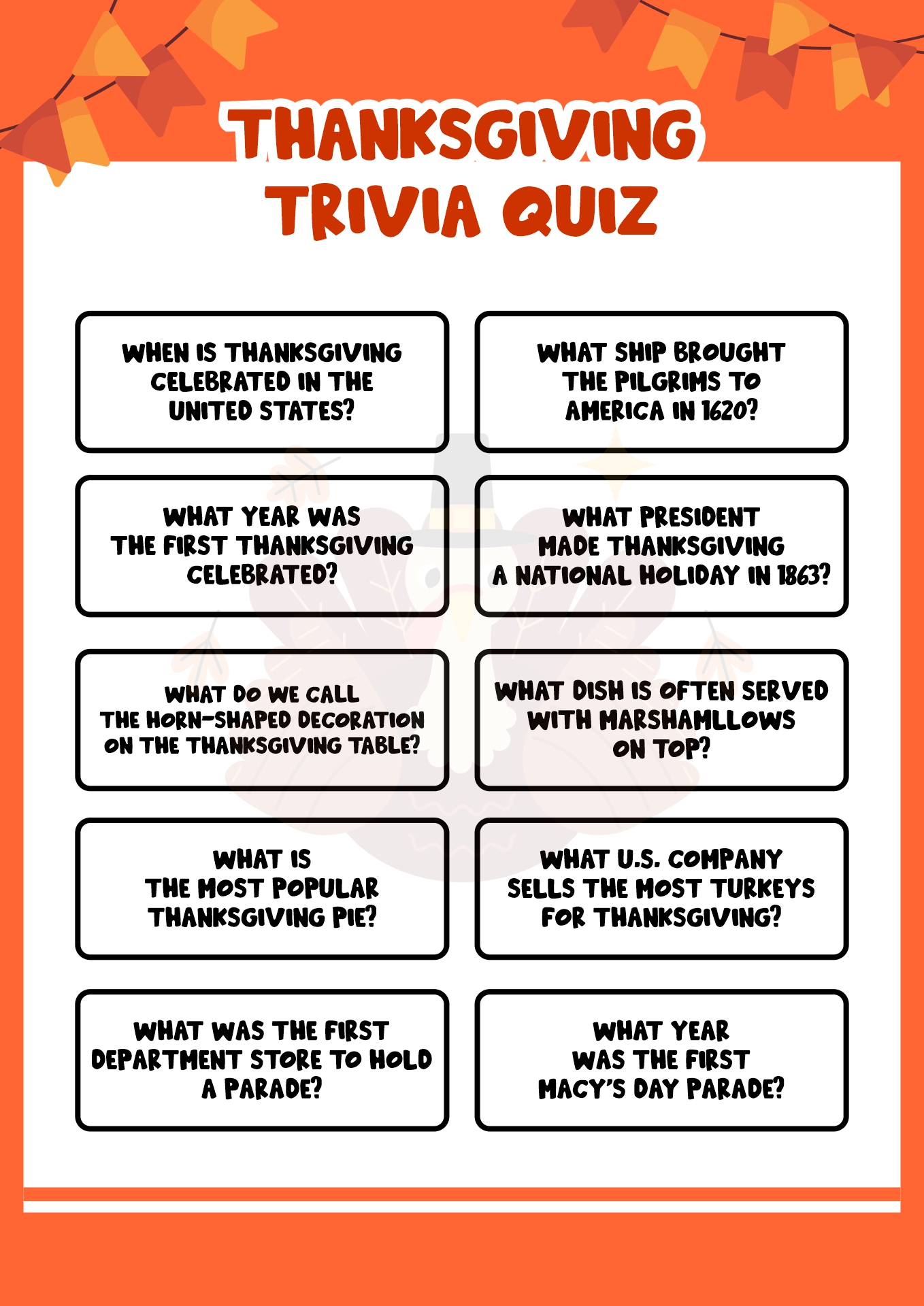 Printable Thanksgiving Trivia Quiz