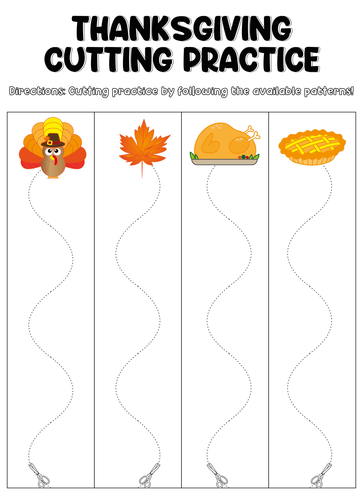 Printable Thanksgiving Turkey Cutting Skills Worksheets