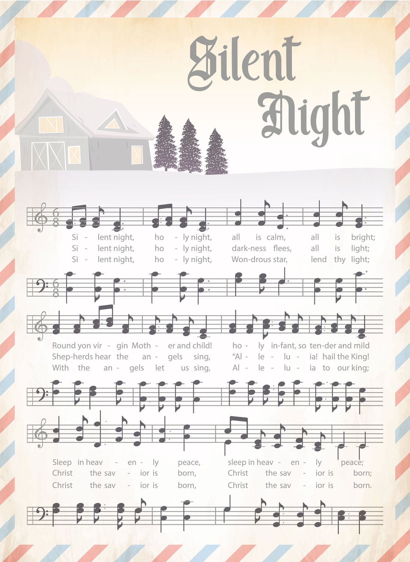 Printable Vintage Christmas Carol Silent Night Sheet Music