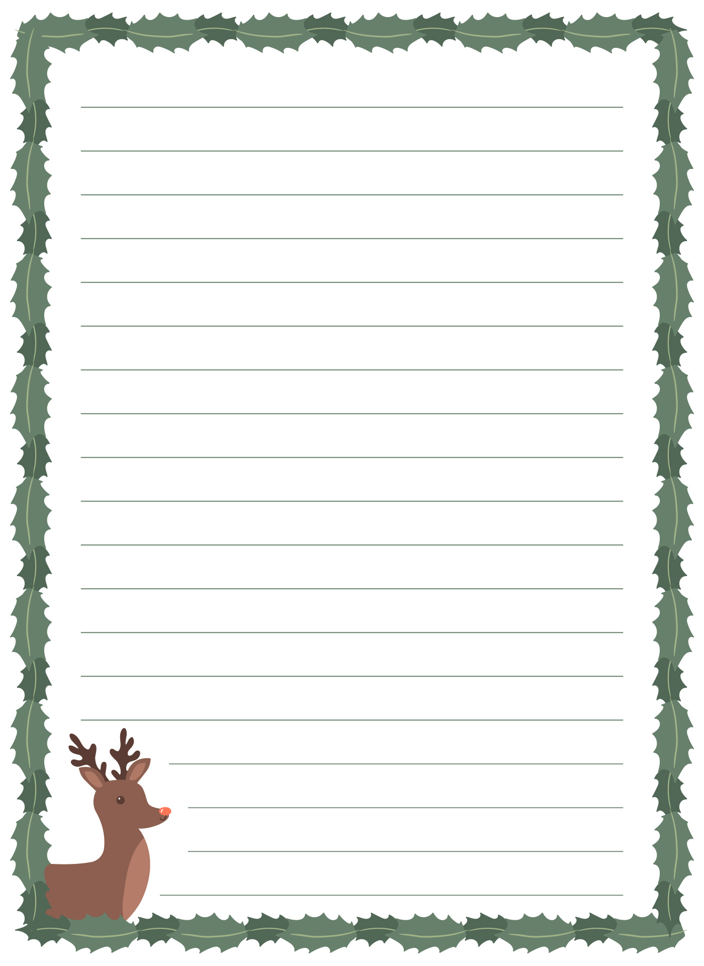 Reindeer Border Lined Writing Paper for Christmas