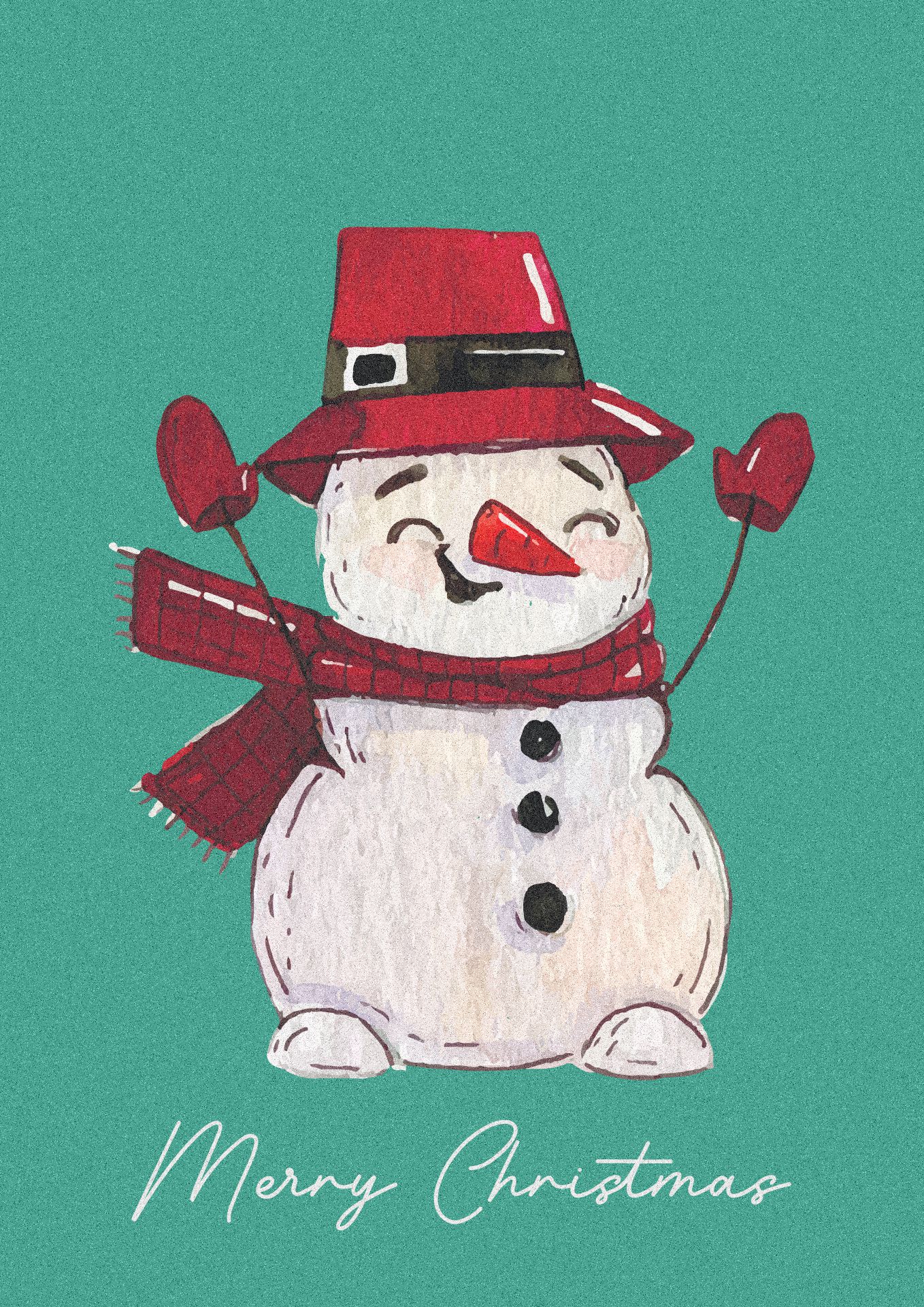 Retro Snowman Christmas Print Art