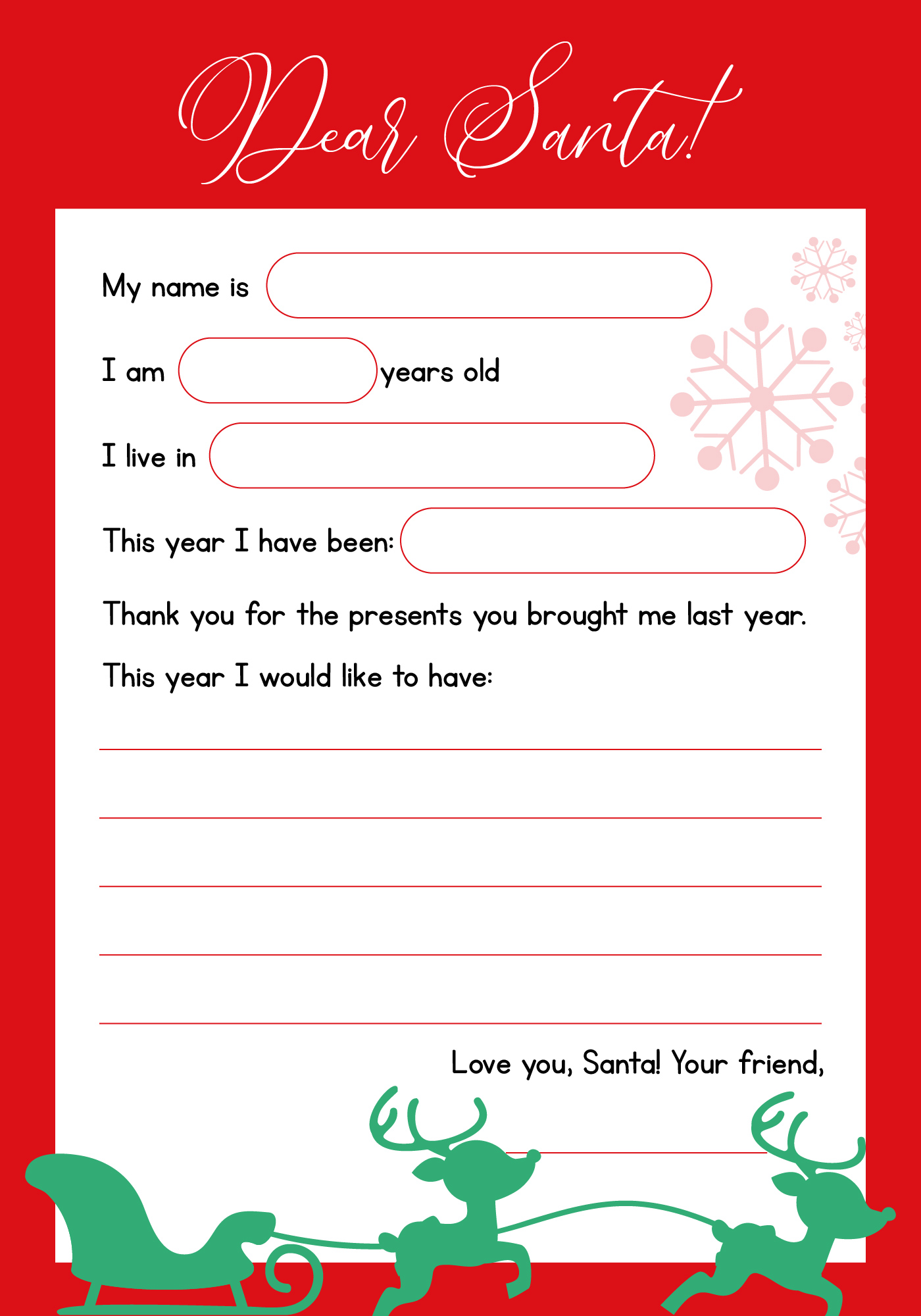 Santa Claus Letter Template for Children