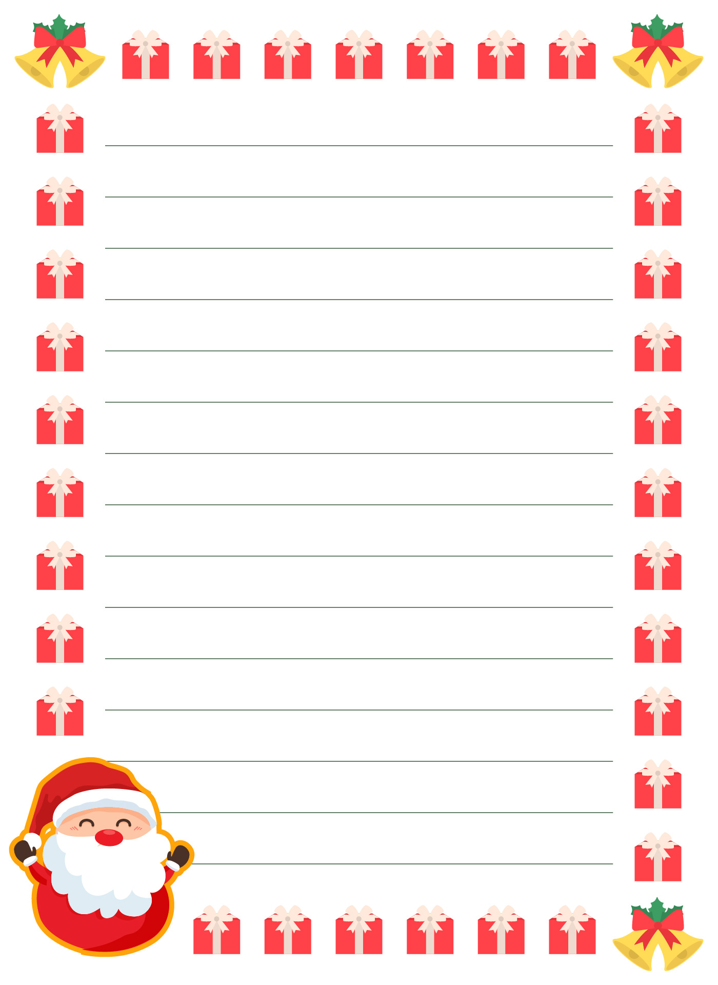 Santa Claus Themed Christmas Lined Writing Paper