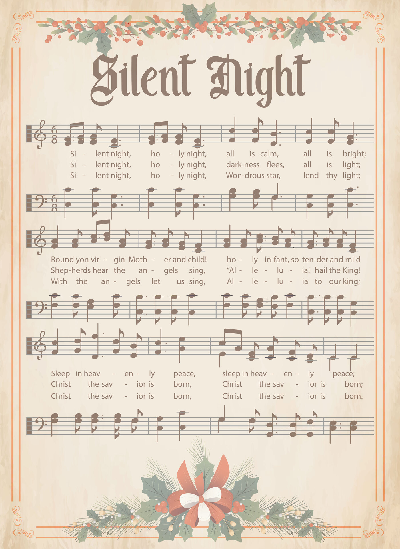 Silent Night Vintage Holiday Sheet Music to Print