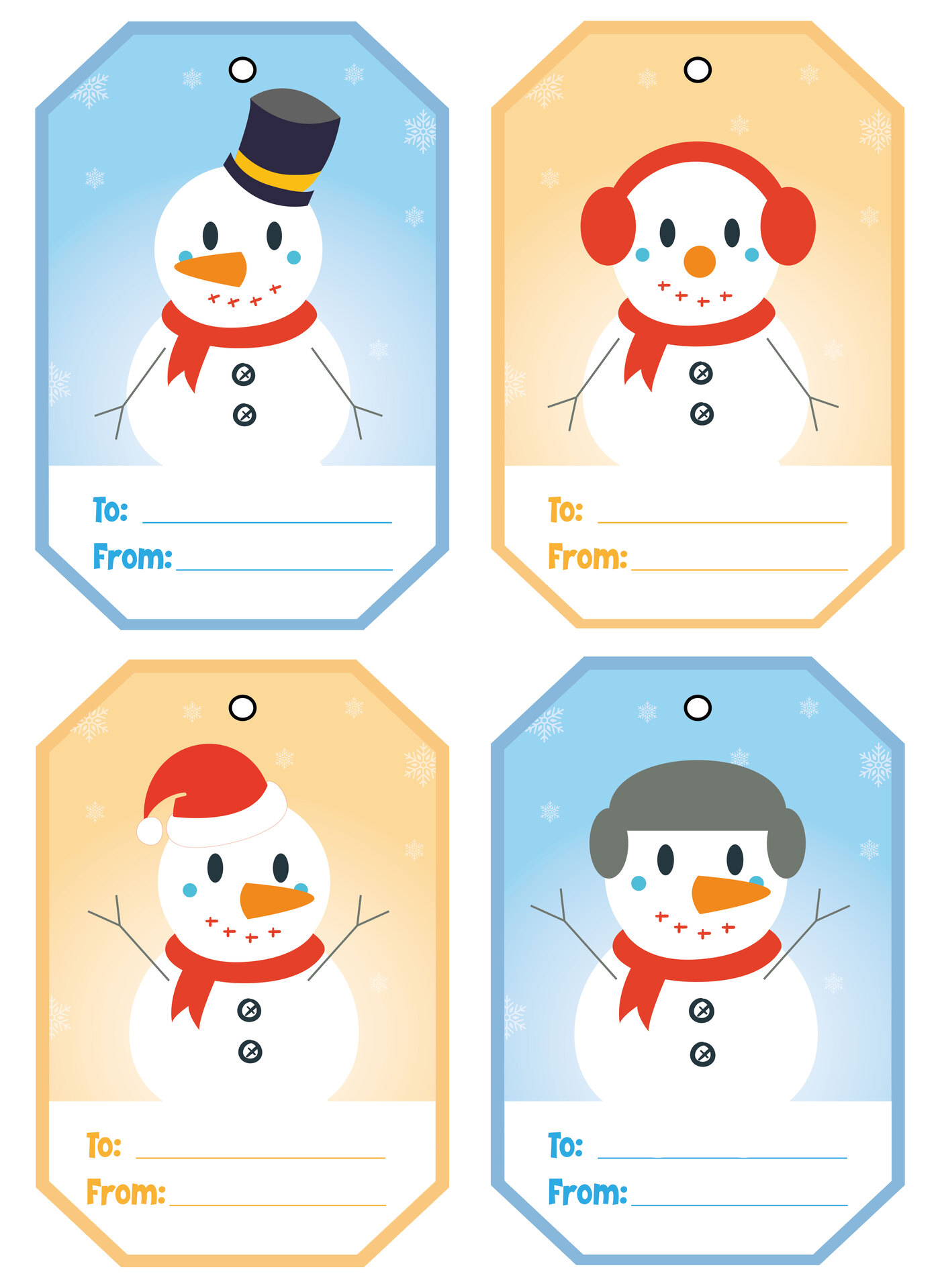 Snowman-Themed Cute Christmas Gift Tags Printable