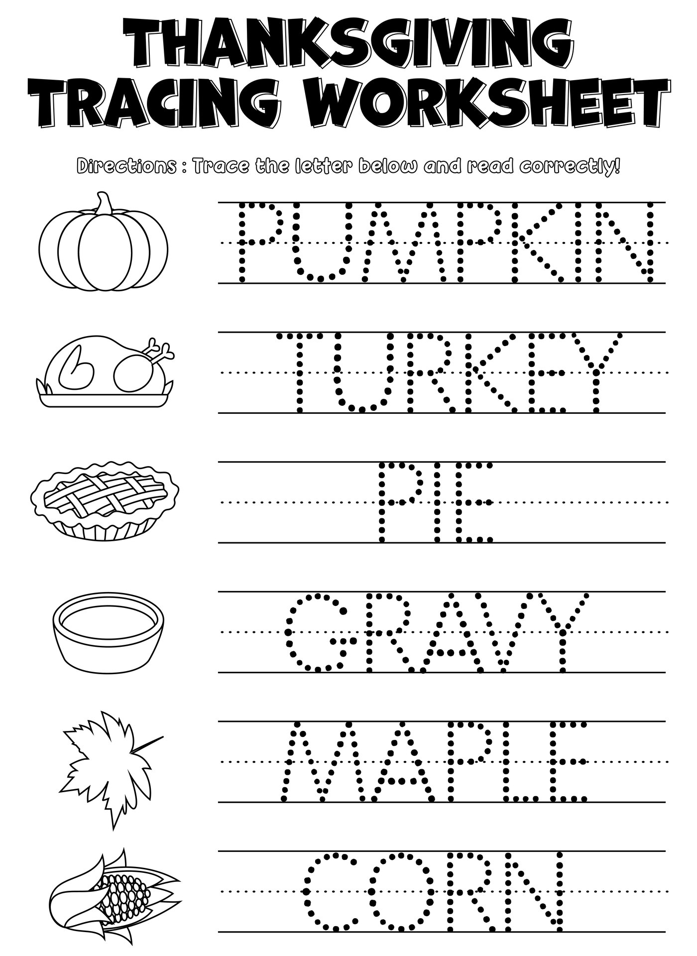 Thanksgiving Alphabet Tracing Worksheets for Kindergarten