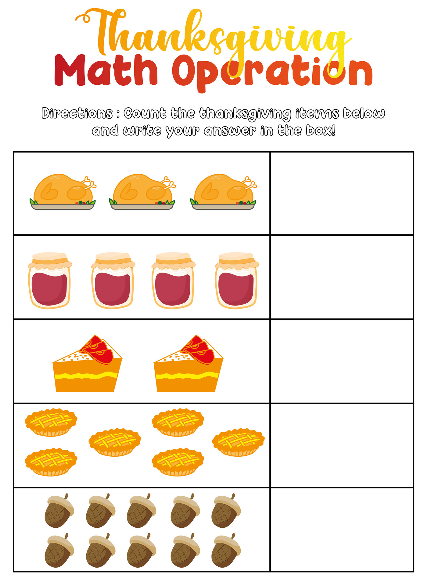 Thanksgiving Counting Activities for Preschool