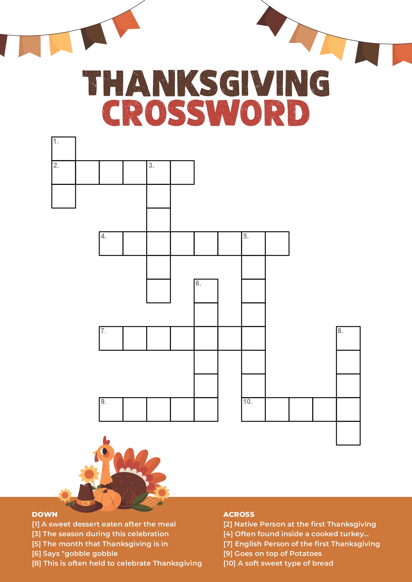 Thanksgiving Crossword Puzzles for Kids