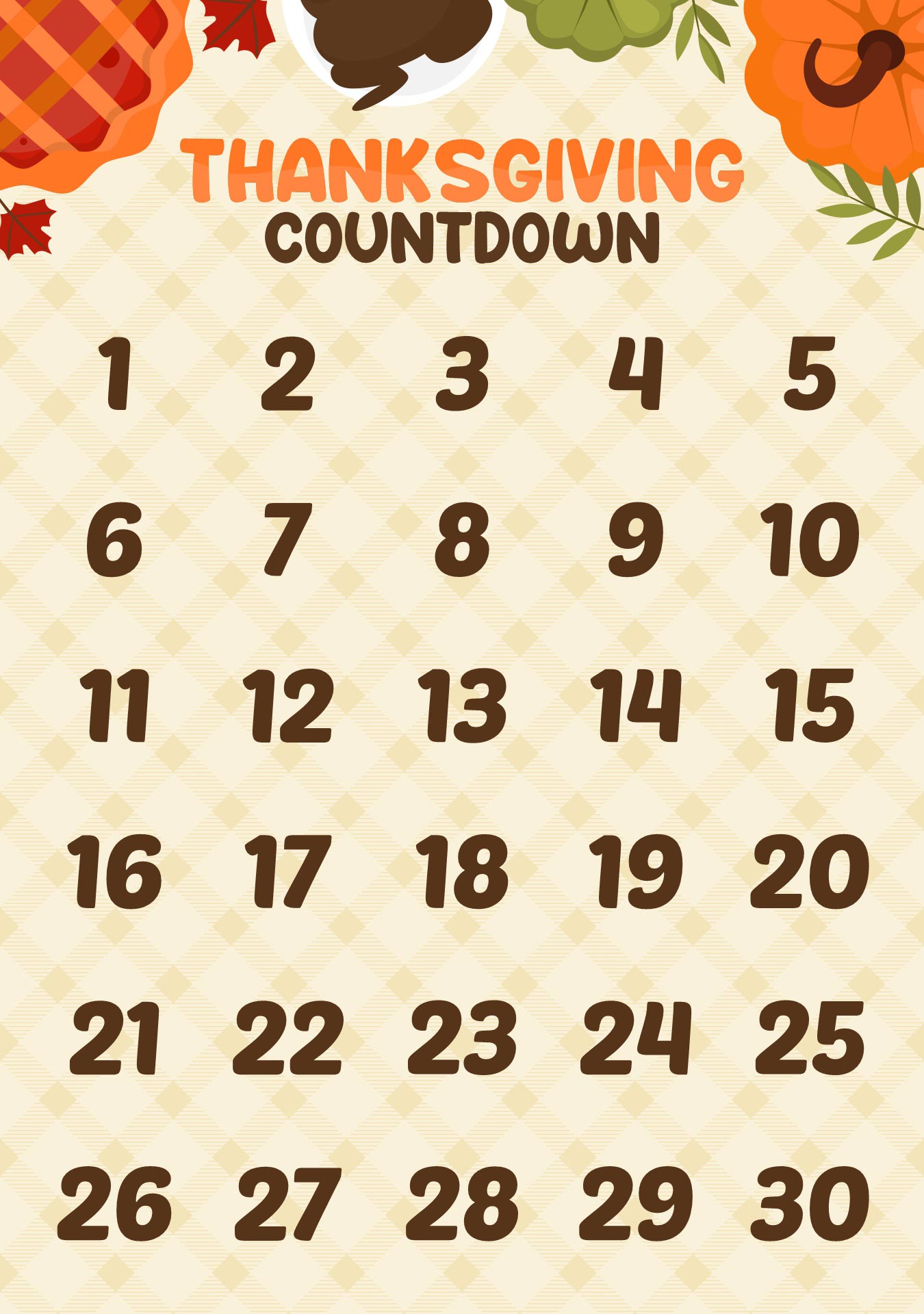 Thanksgiving Day Countdown Calendar Printable