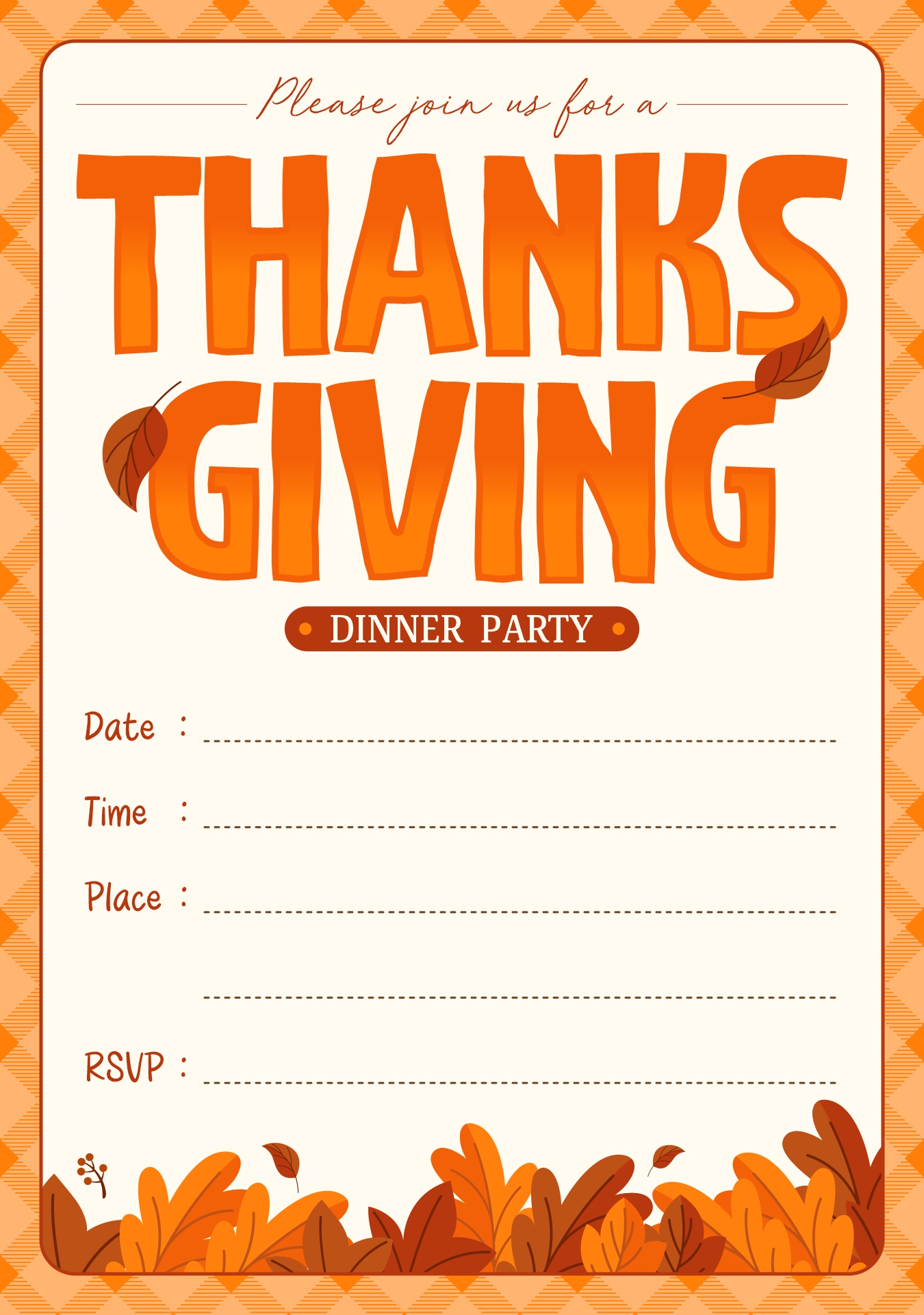 Thanksgiving Dinner Invitation Card Printable