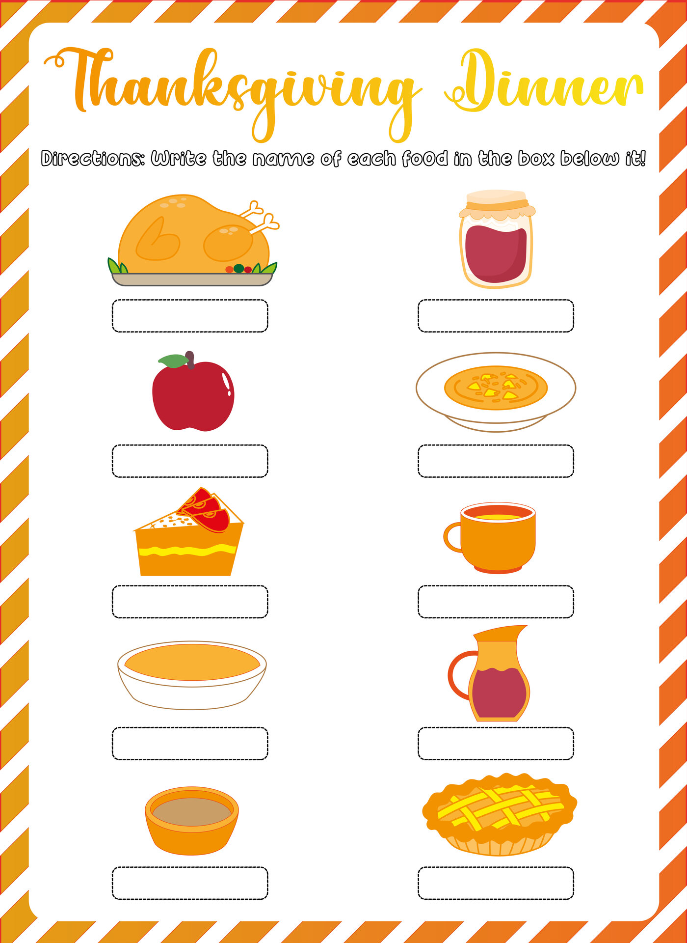 Thanksgiving Dinner Words Worksheet