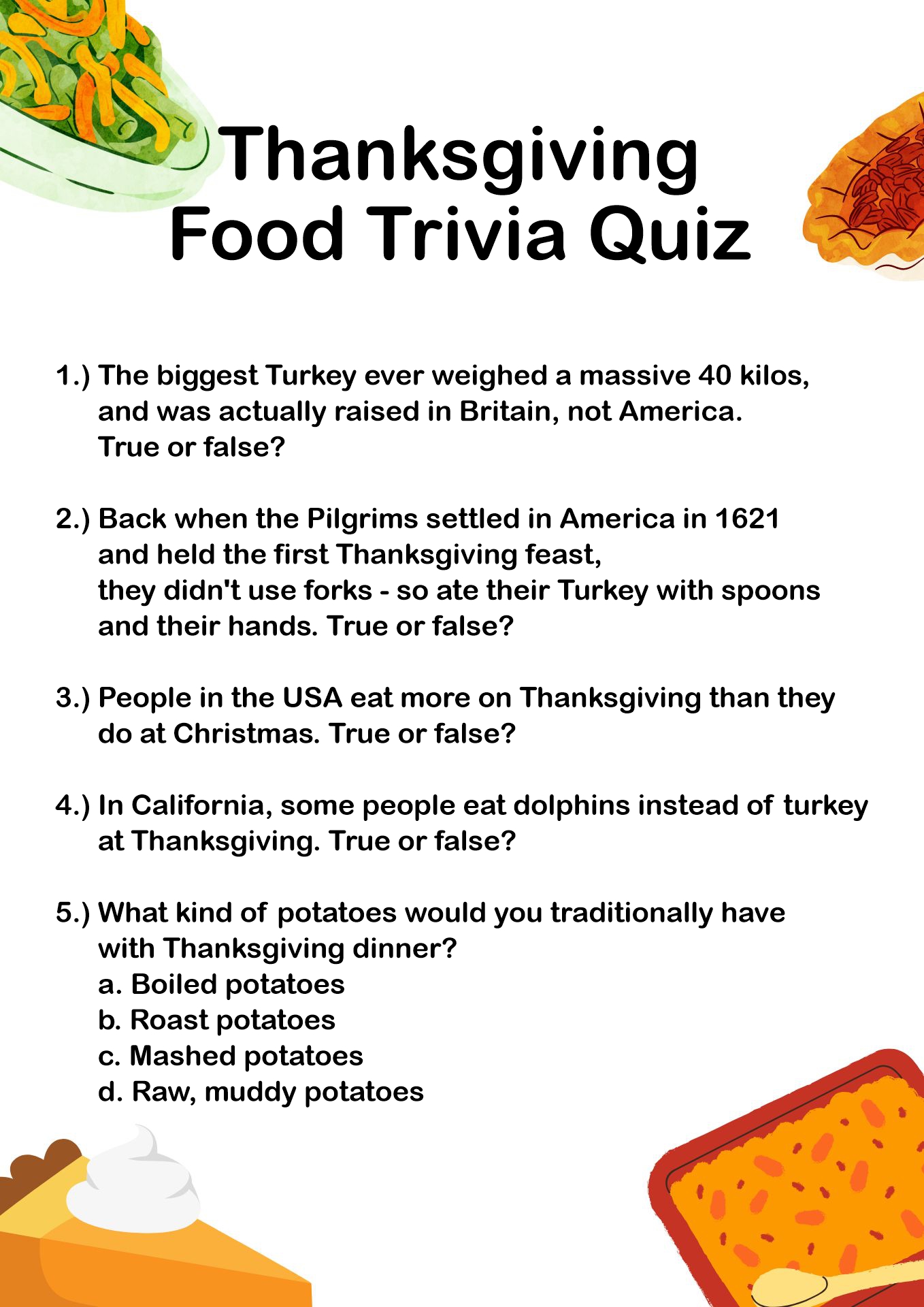 Thanksgiving Food Trivia Quiz