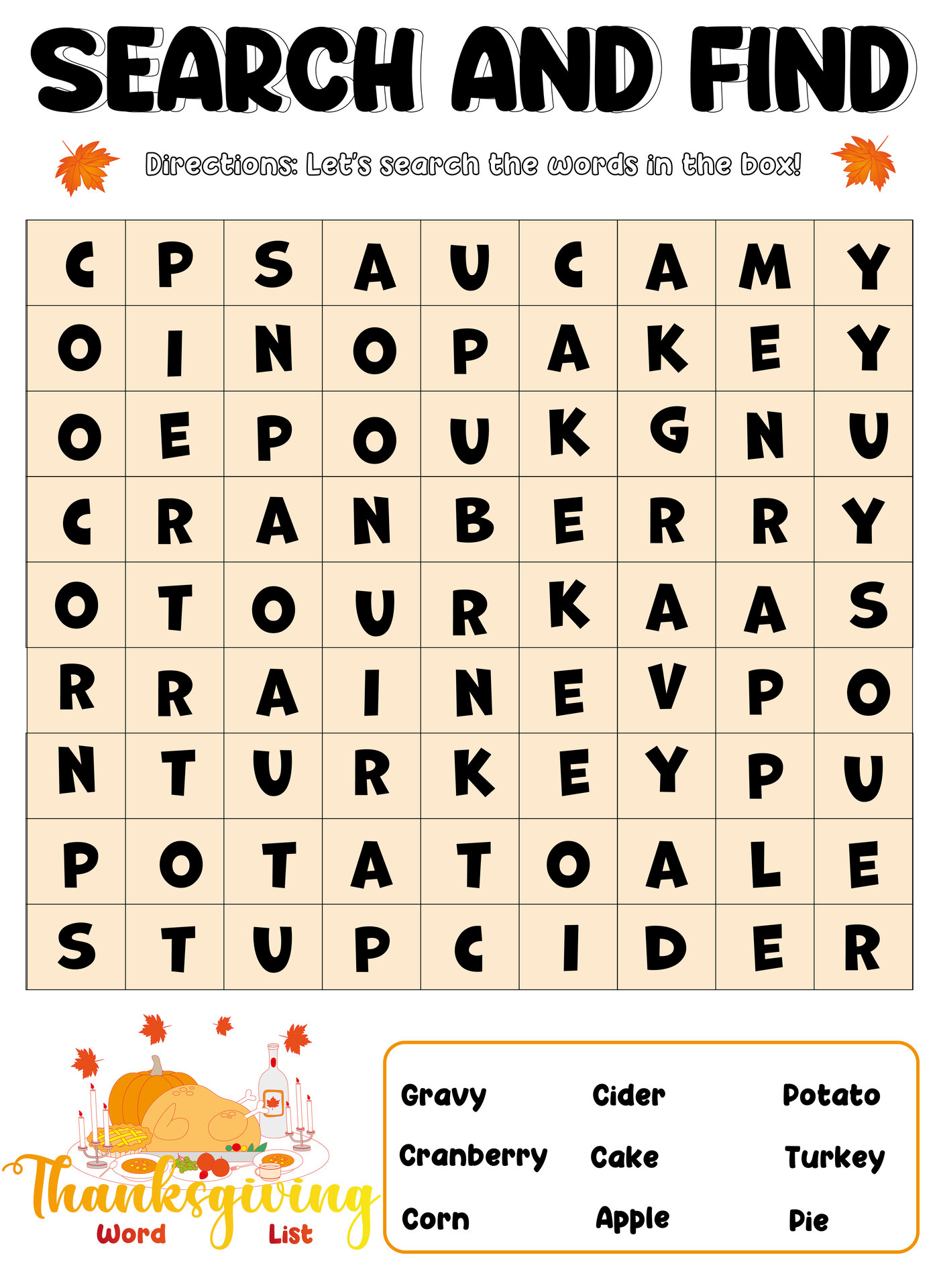 Thanksgiving Food Word Scramble