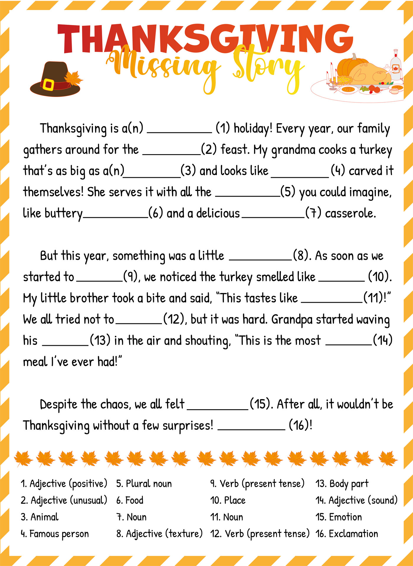 Thanksgiving Mad Libs for Family Laughter