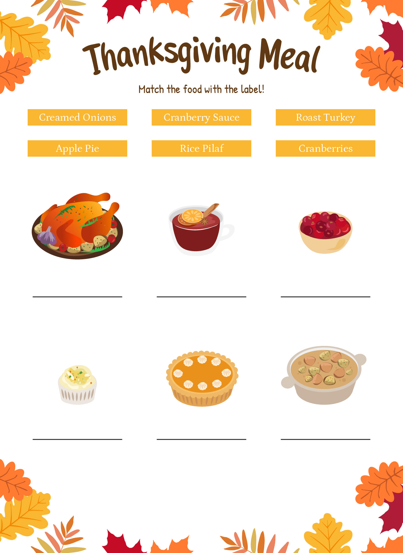 Thanksgiving Meal Worksheet