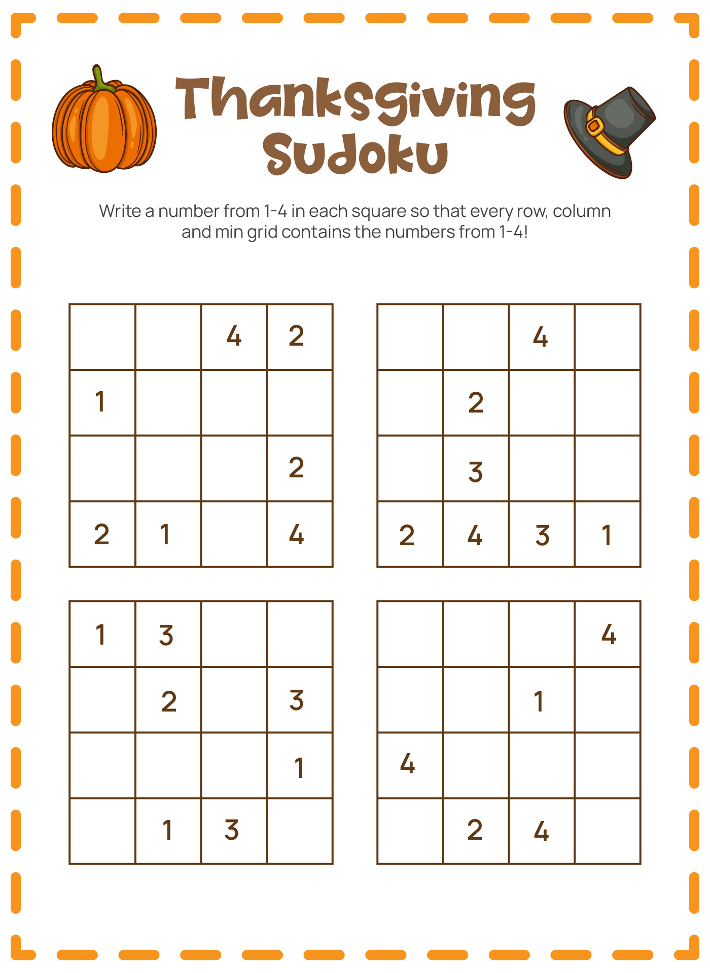 Thanksgiving Puzzles and Brainteasers Sheets