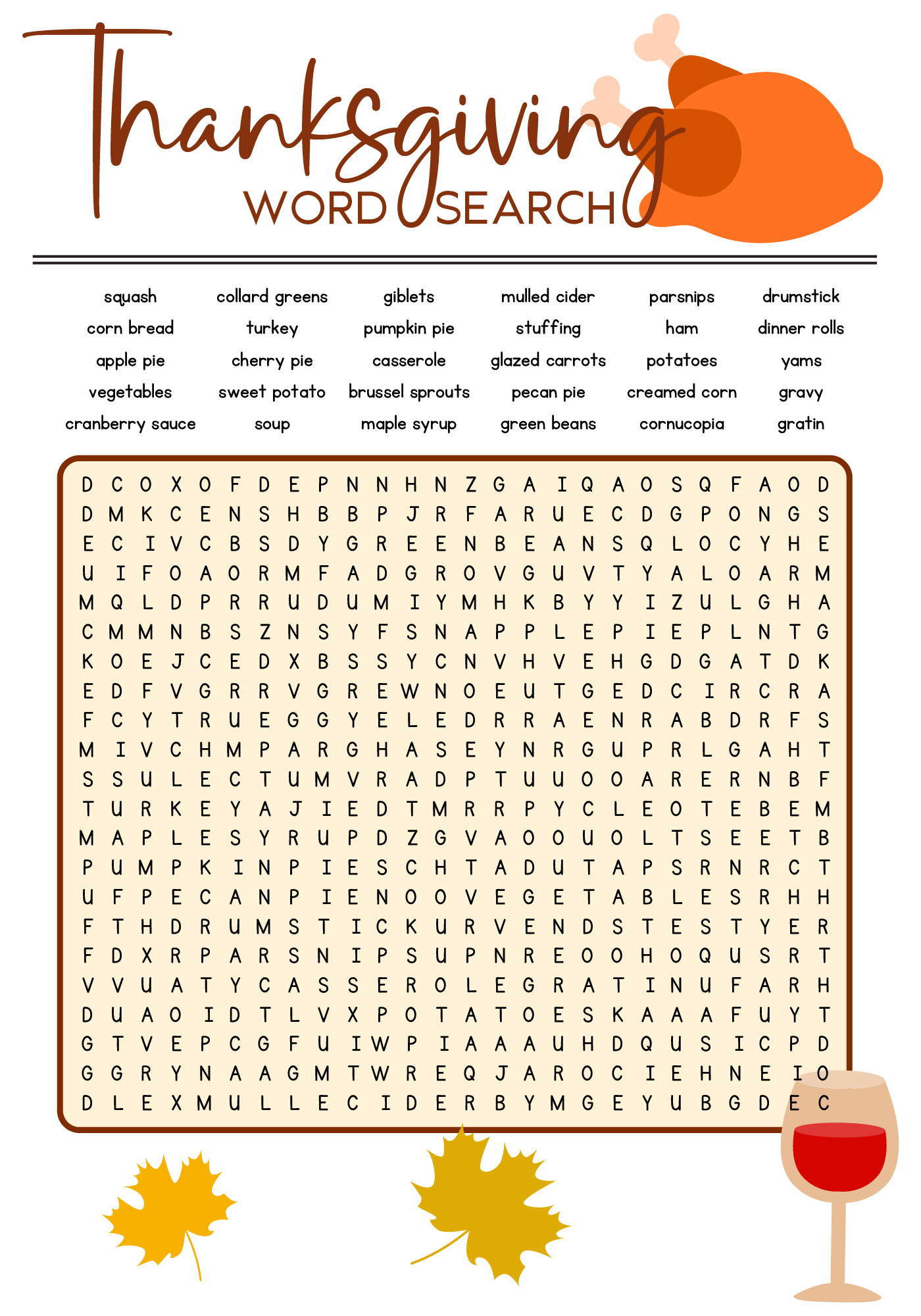 Thanksgiving Themed Word Search Printables