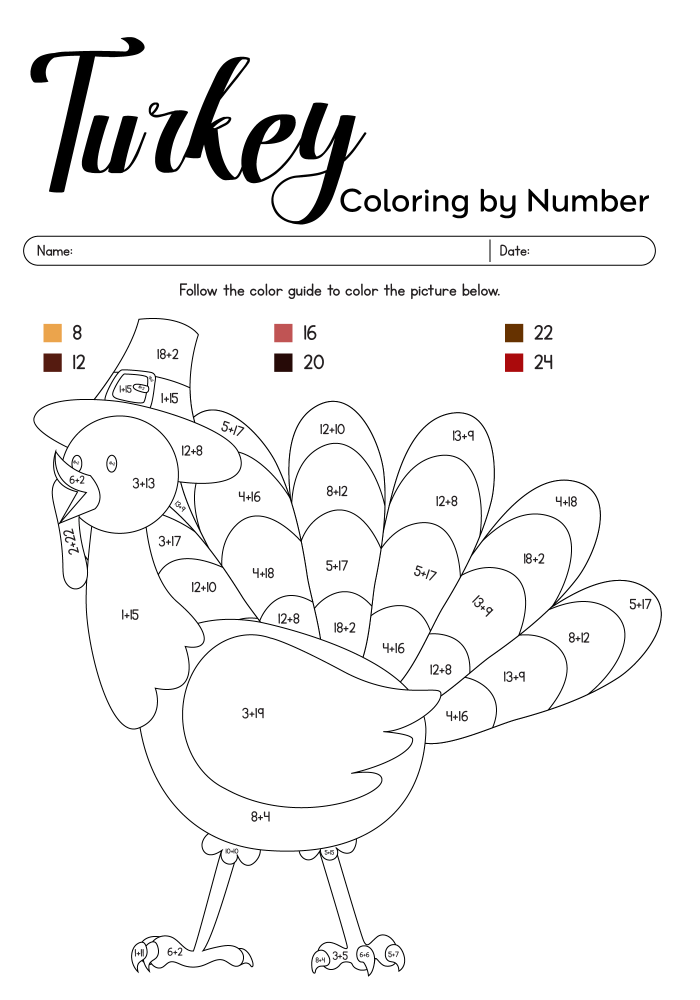 Thanksgiving Turkey Math Worksheets