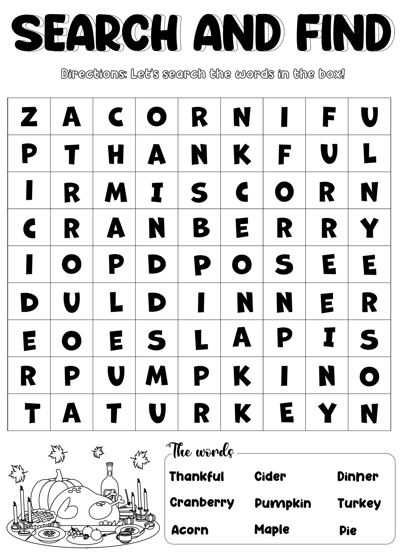 Thanksgiving Word Scramble Puzzle Printable