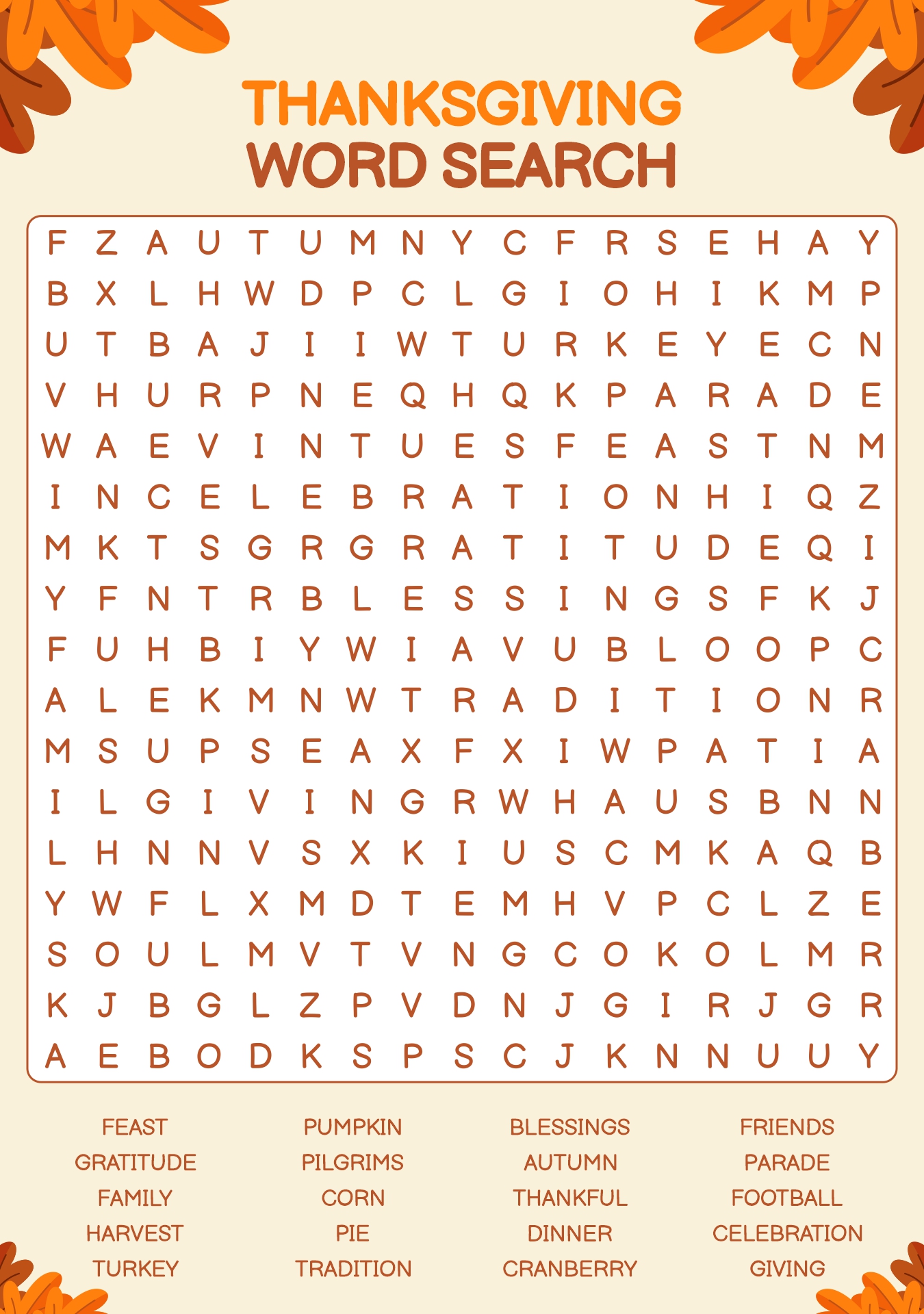 Thanksgiving Word Search Puzzles