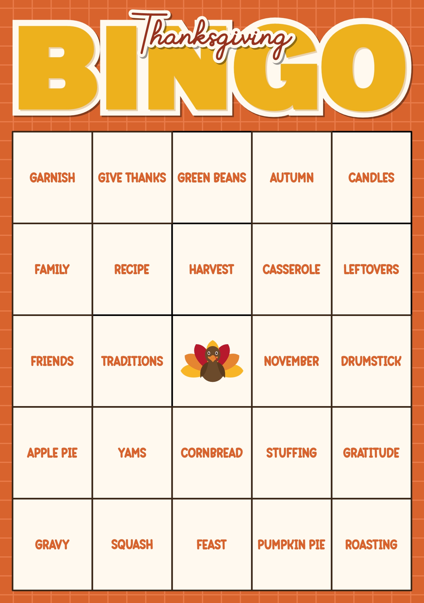 Turkey Day Bingo Cards Printable