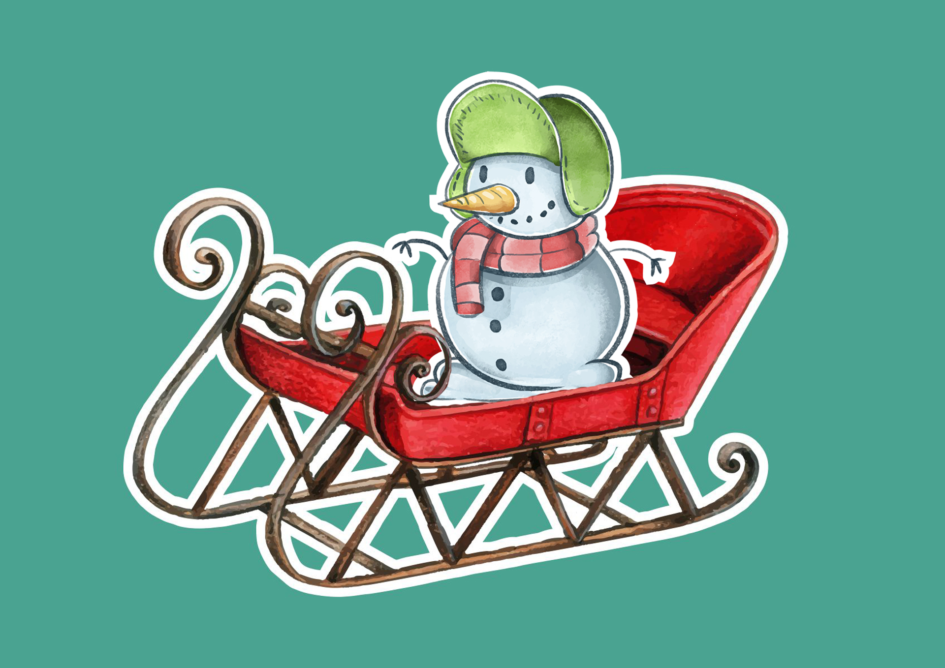 Vintage Christmas Printable Sledding Snowman