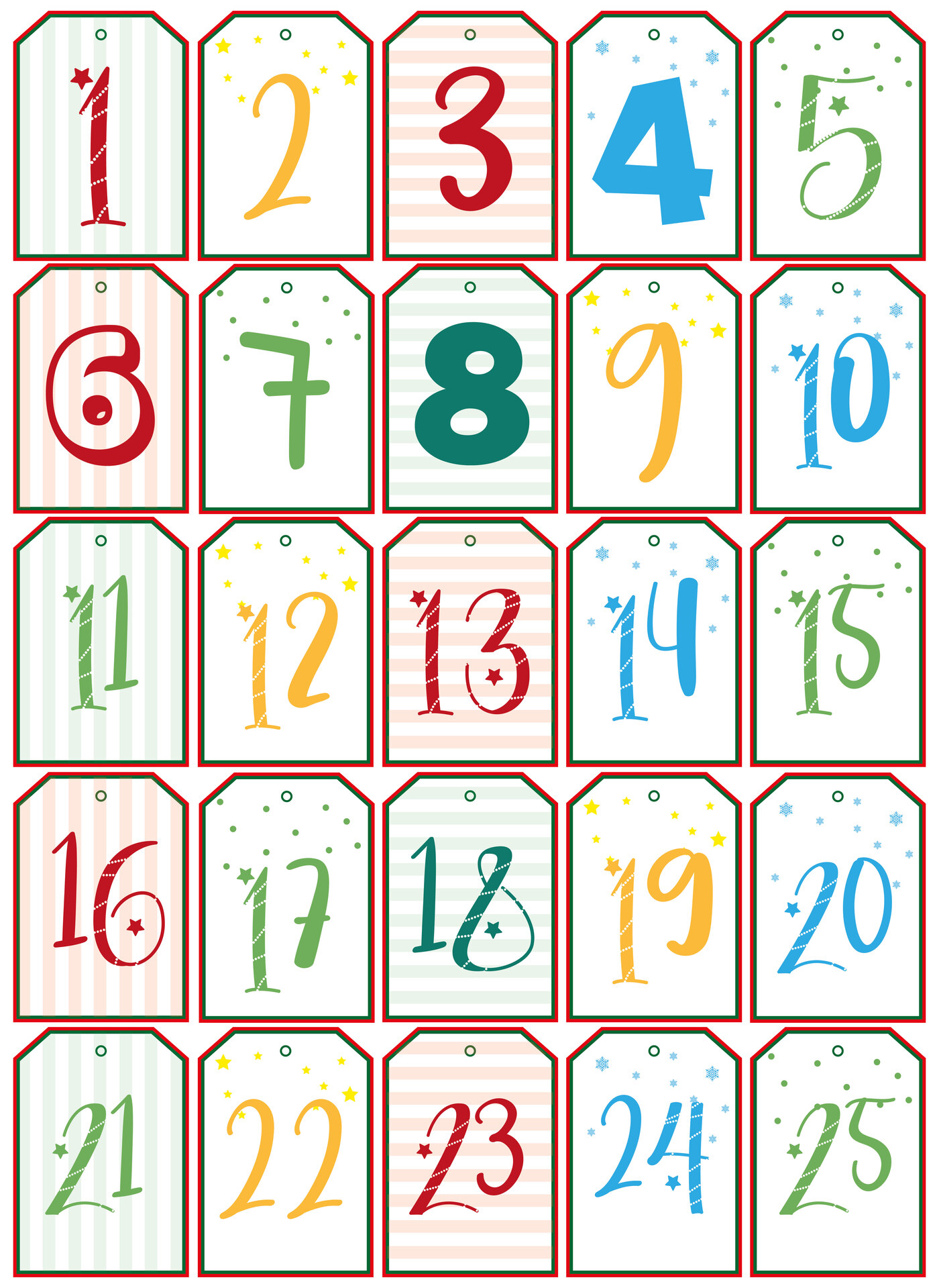 Xmas Gift Tag Number Printables