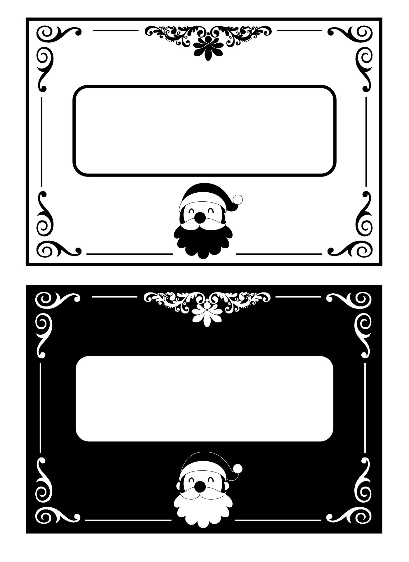 Black and White Christmas Name Tags with Santa Designs