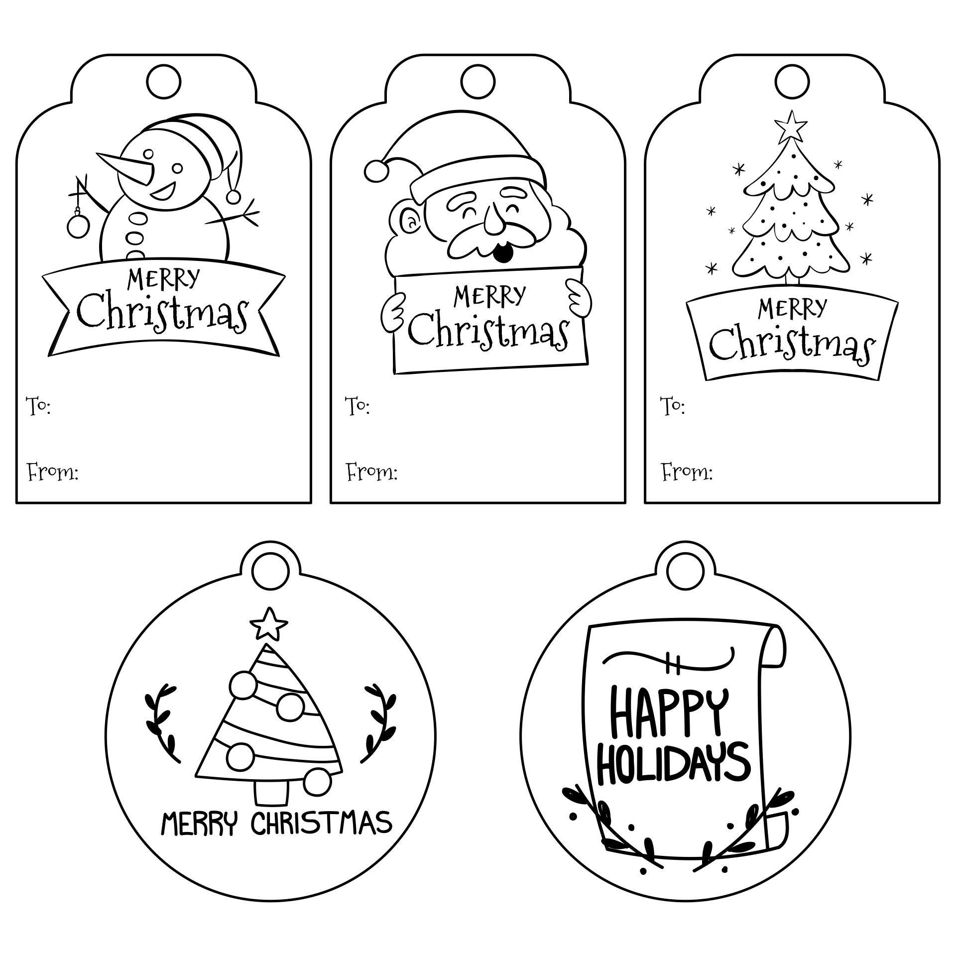 Black and White Printable Christmas Gift Tags for Kids