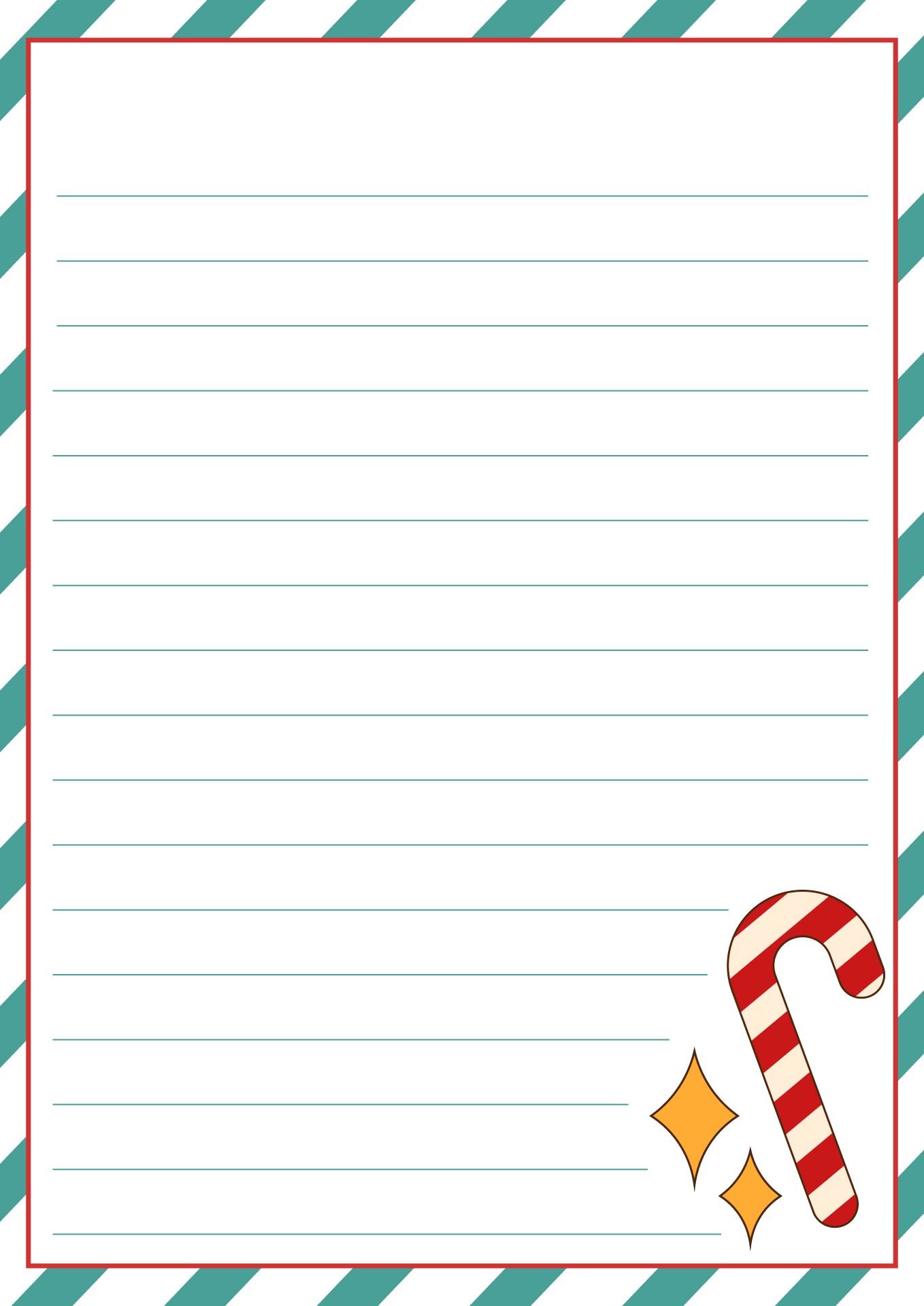 Candy Cane Border Lined Paper Printable