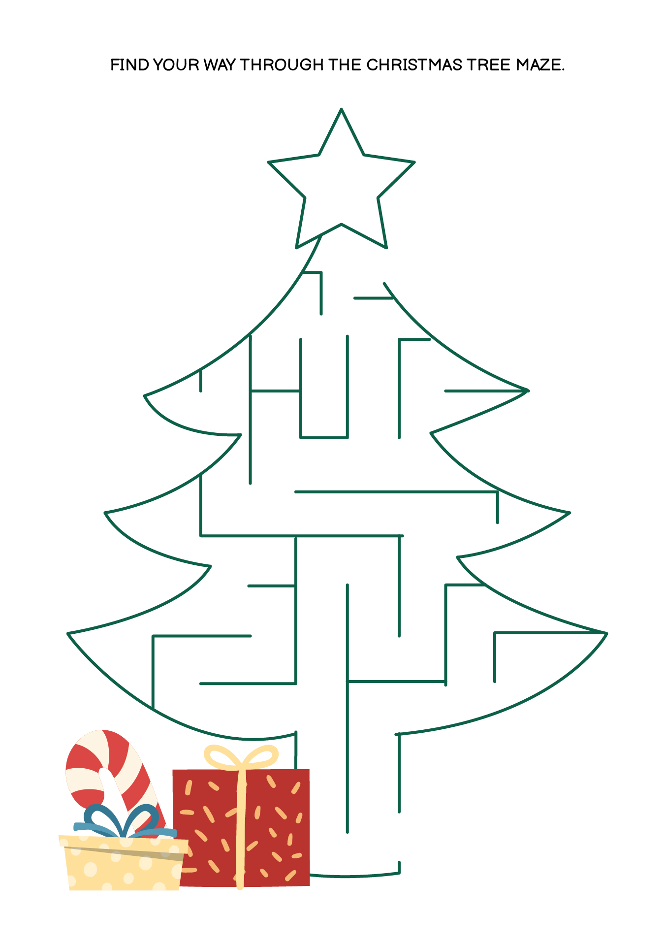 Challenging Christmas Tree Maze Printable