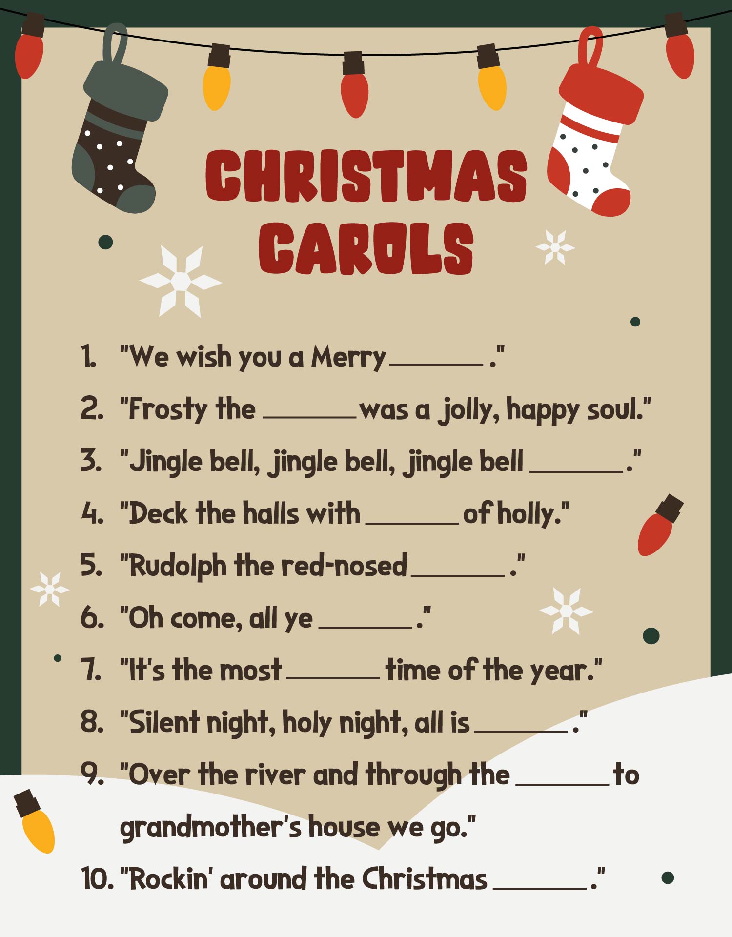 Christmas Carol Guessing Game Printout