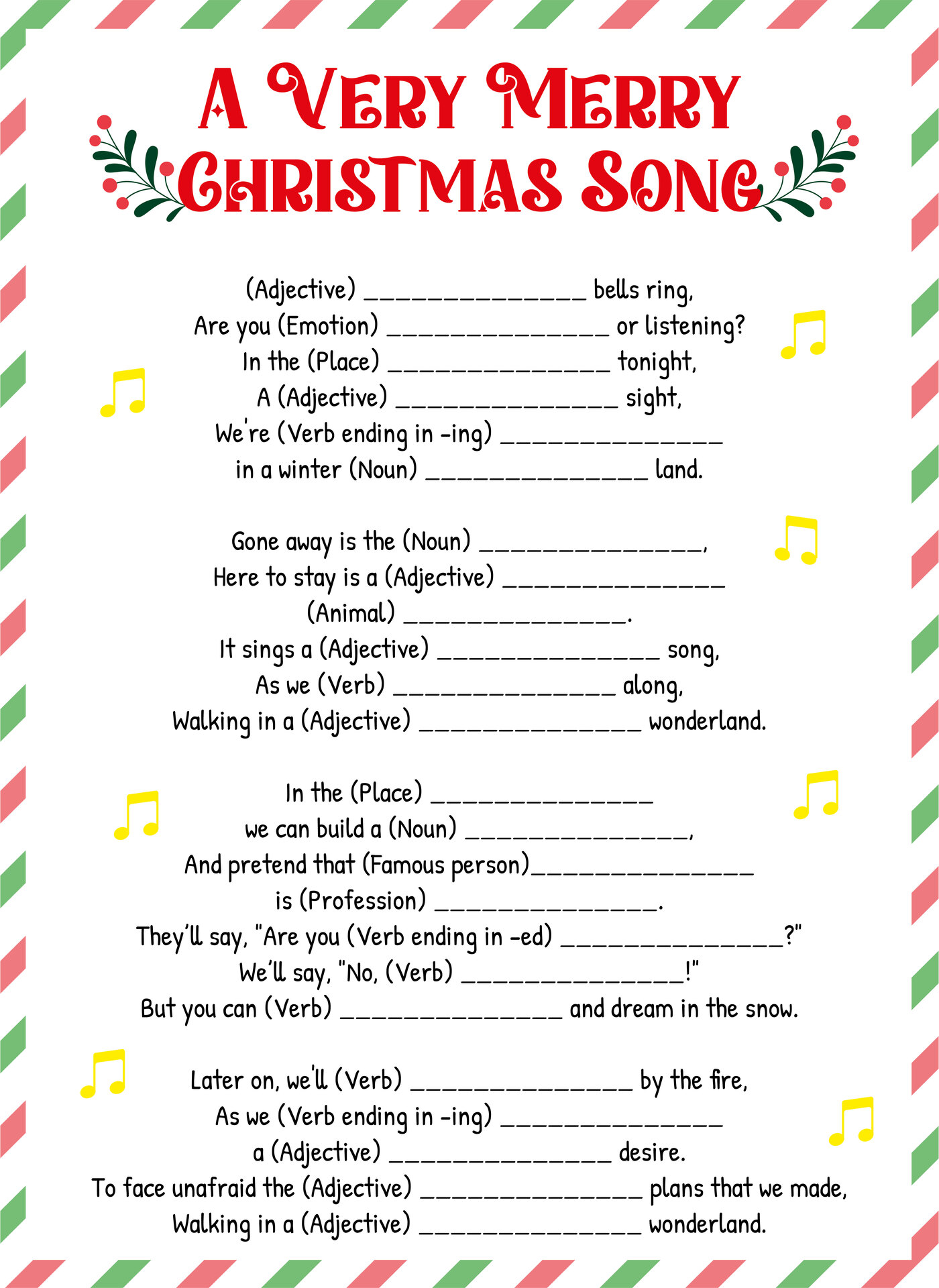 Christmas Carol Mad Libs Worksheet