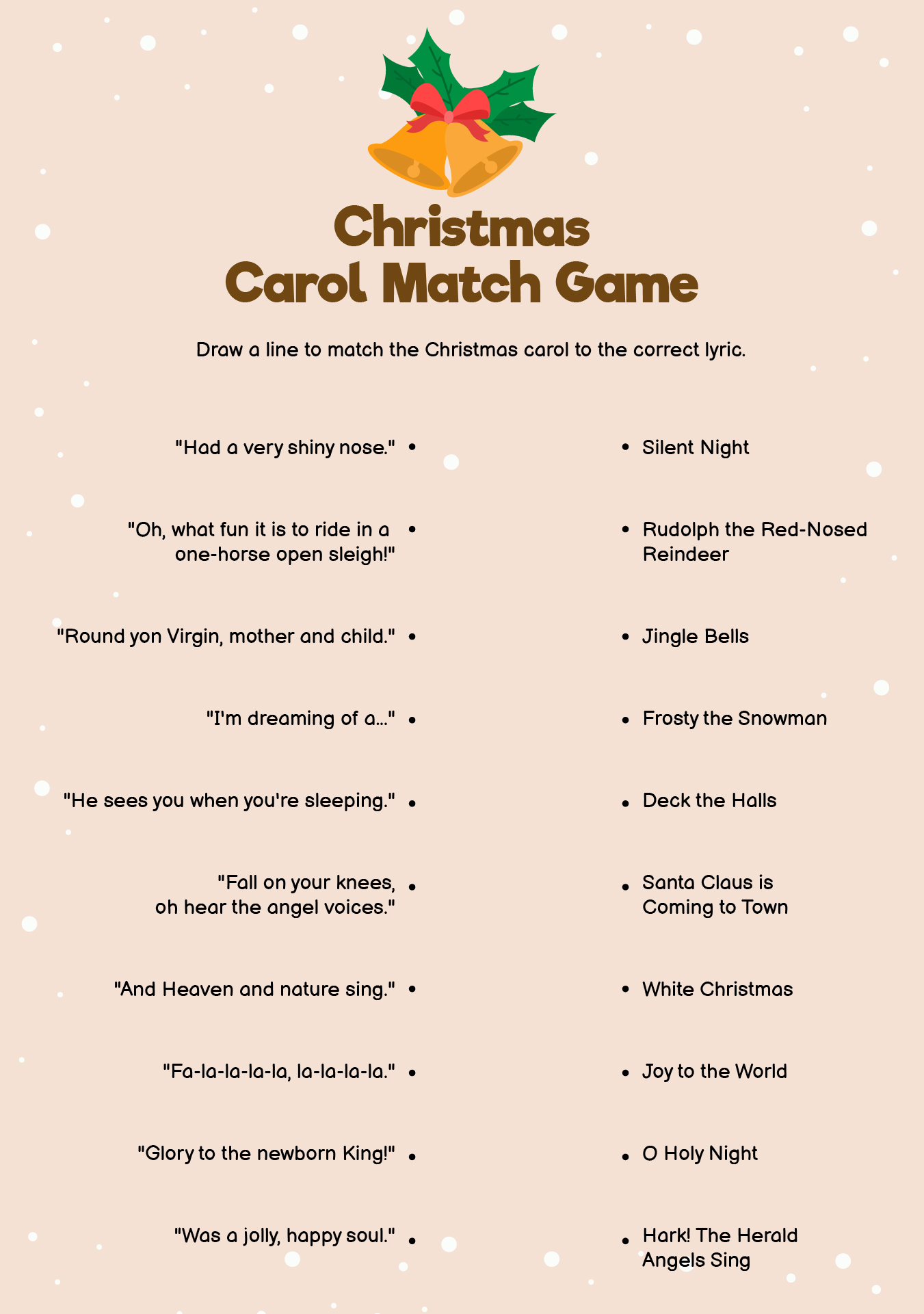 Christmas Carol Match Game Printable